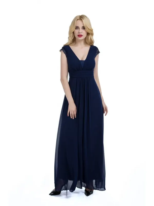 Abito elegante blu lungo alla caviglia con scollo a V