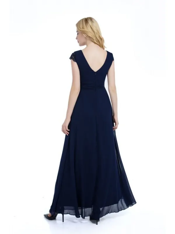 Abito elegante blu lungo alla caviglia con scollo a V