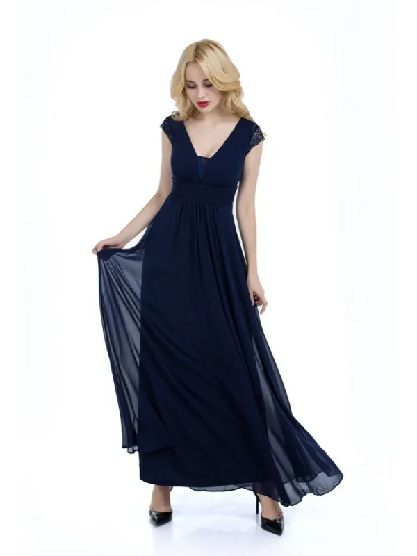 Abito elegante blu lungo alla caviglia con scollo a V