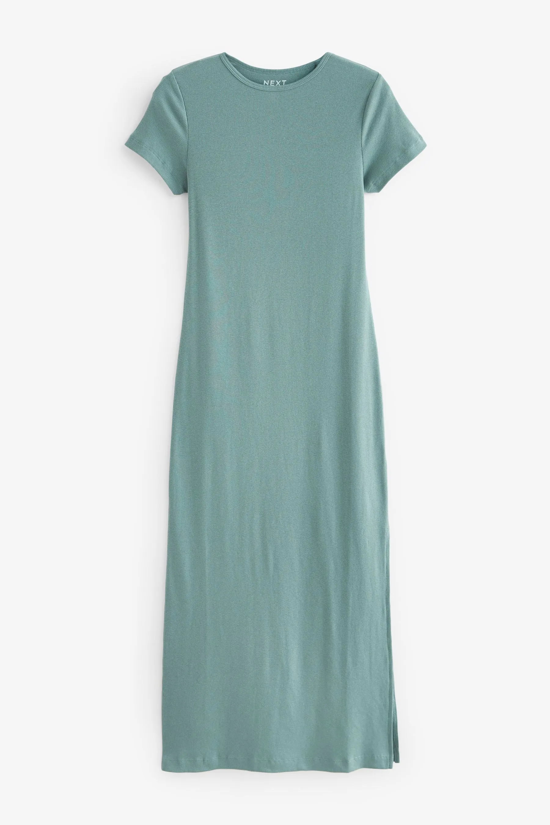 Abito maxi a colonna a T-shirt a coste con spacco