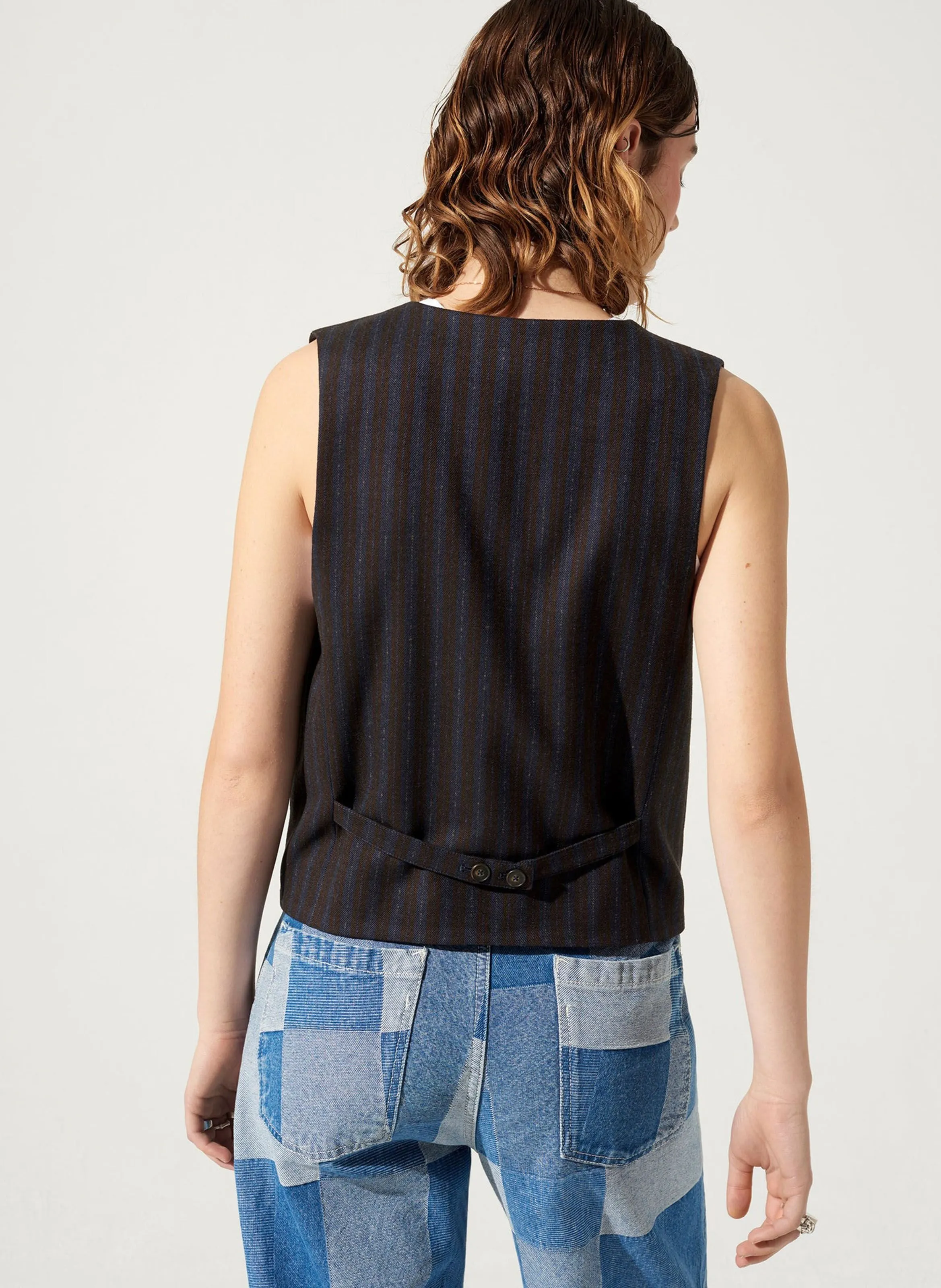  ACOTE   KEJA - Gilet a righe con scollo a V | Nero