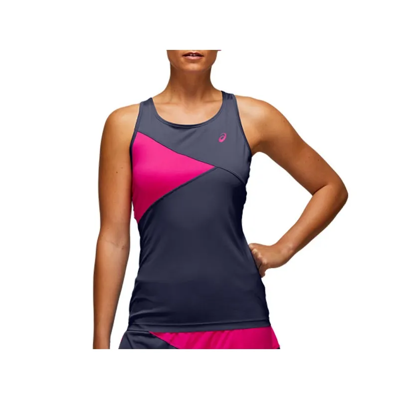 ASICS CLUB TANK W CANOTTA TECNICA PADEL TENNIS TRAINING DONNA - BLU SCURO/FUCSIA