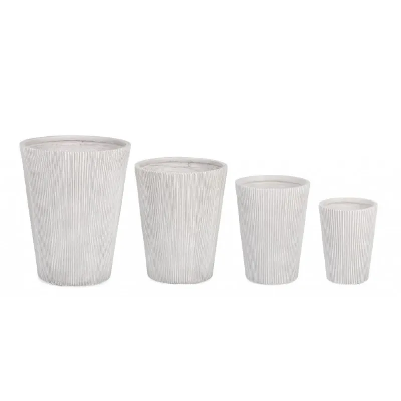 Bizzotto outdoor Set 4 porta vaso ribbed svasato bianco