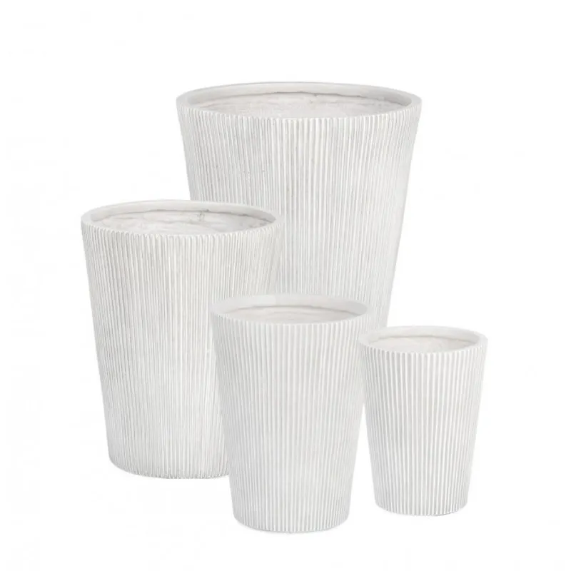 Bizzotto outdoor Set 4 porta vaso ribbed svasato bianco