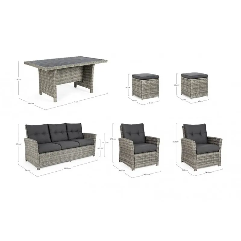 Bizzotto outdoor Set 6 salotto con cuscino Ariel grey
