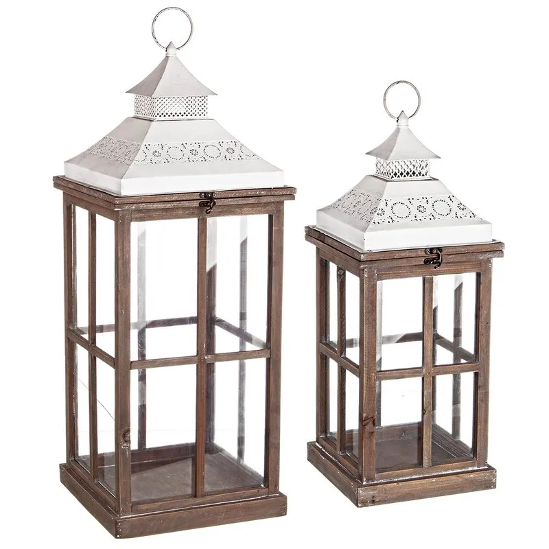 Bizzotto Set 2 lanterne merletto bianco-nat.