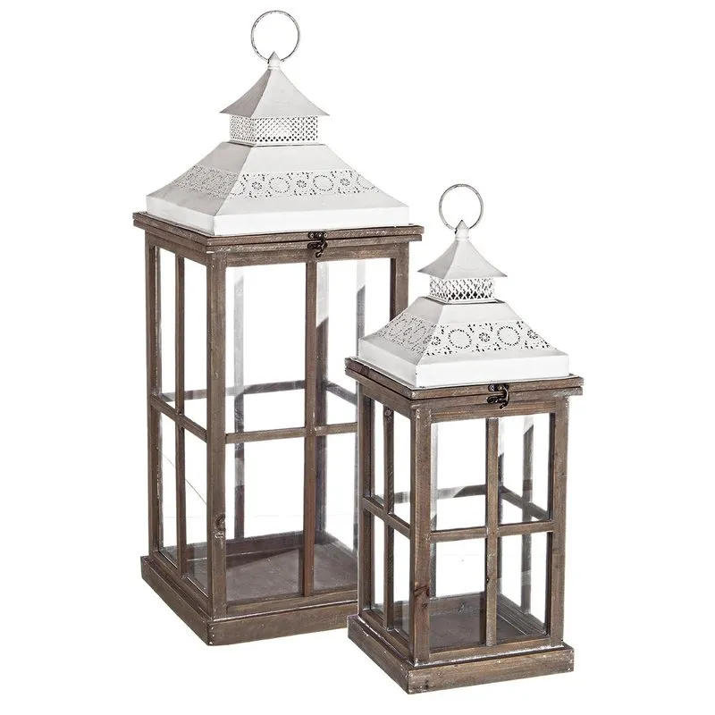 Bizzotto Set 2 lanterne merletto bianco-nat.
