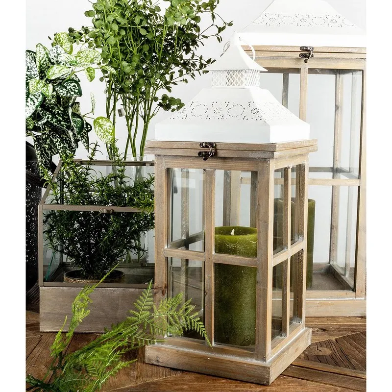 Bizzotto Set 2 lanterne merletto bianco-nat.