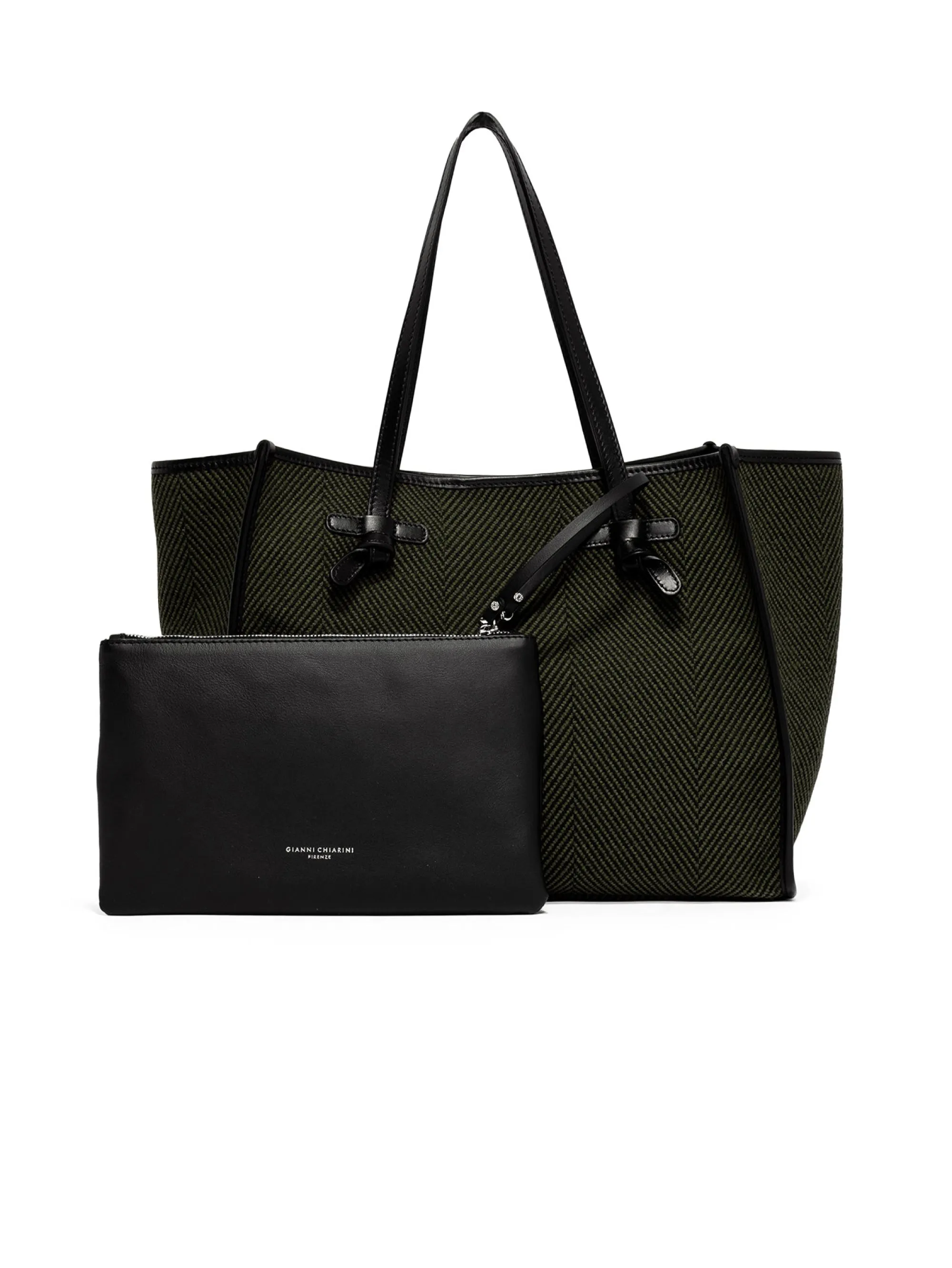 Borsa a Spalla in Tessuto Spigato Verde