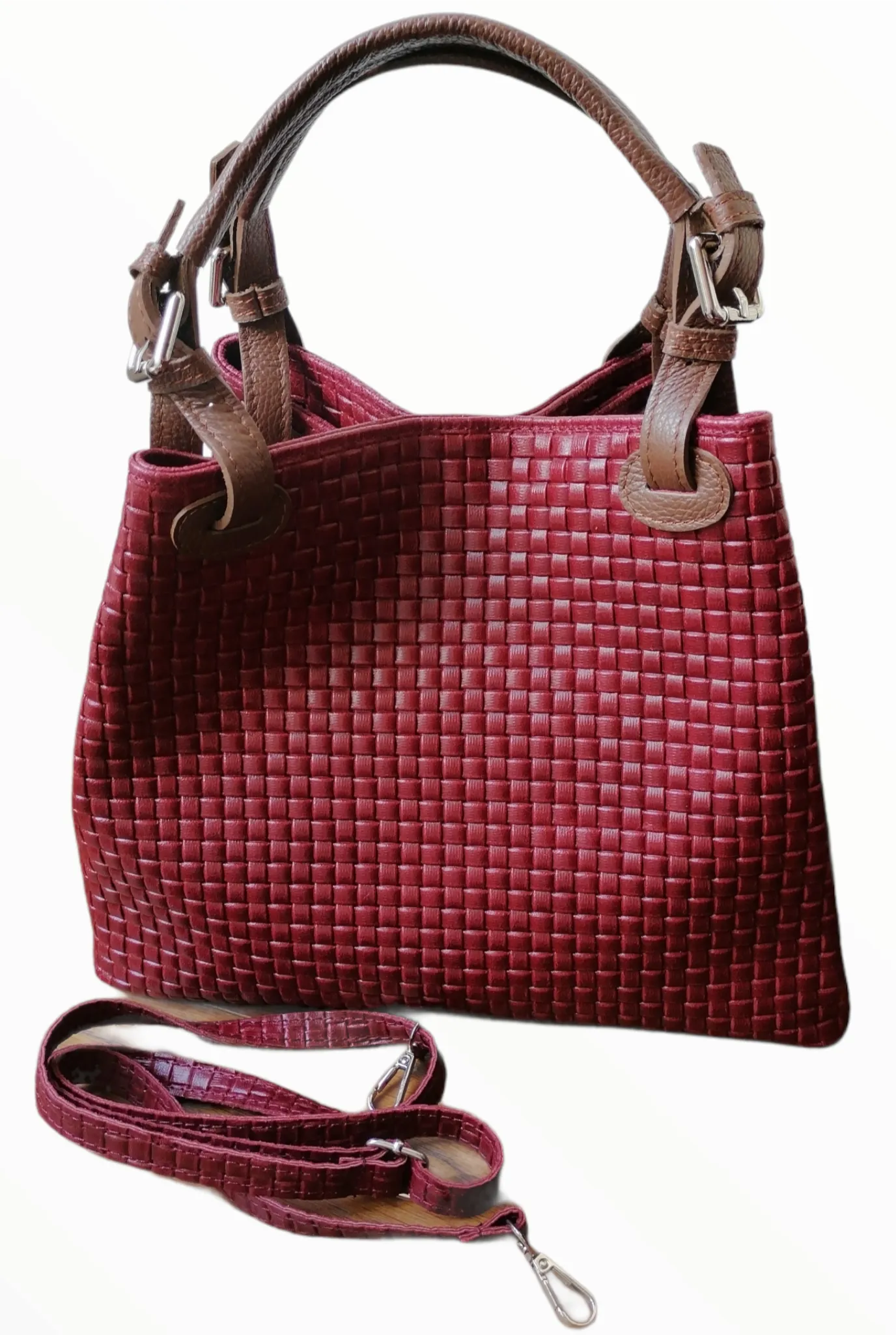 Borsa Shopper Trapezio in Vera Pelle Intrecciata Stampata