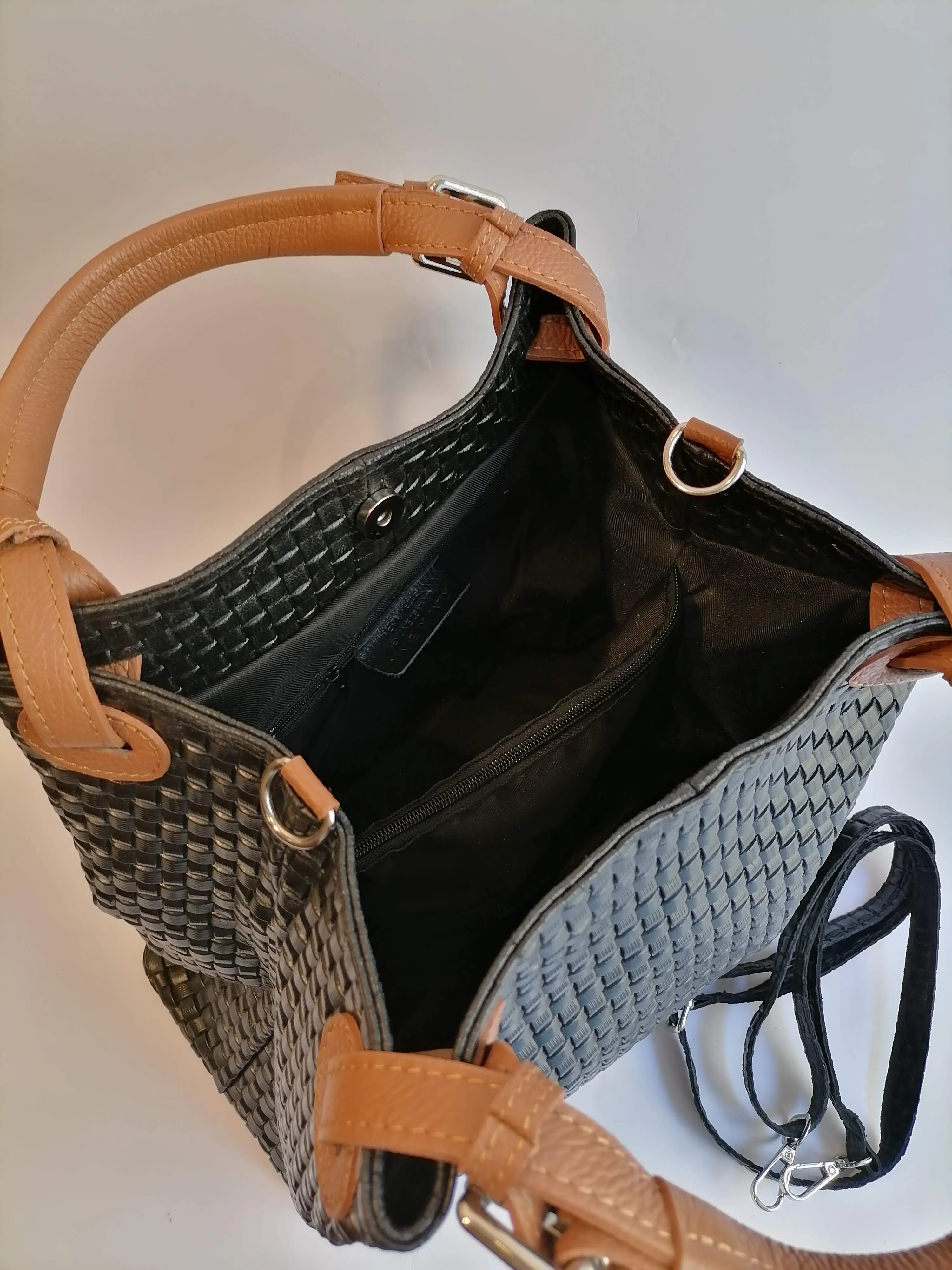 Borsa Shopper Trapezio in Vera Pelle Intrecciata Stampata