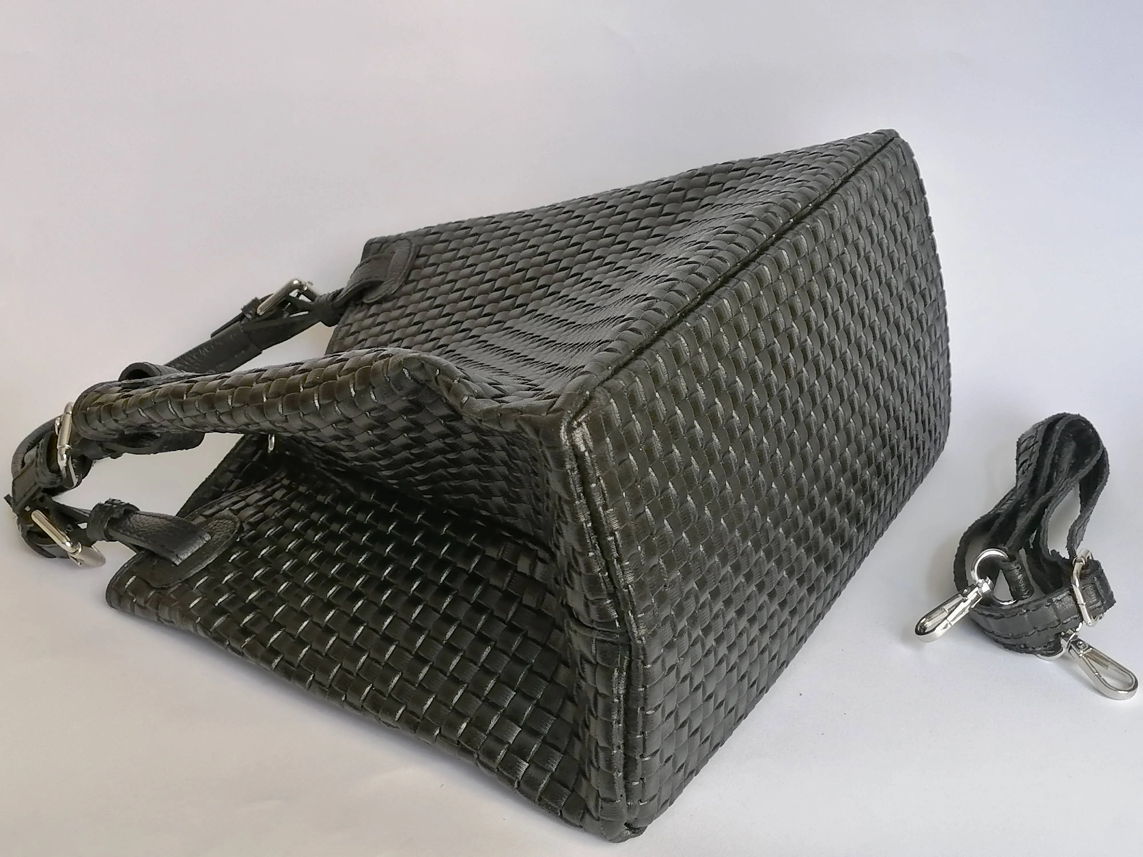 Borsa Shopper Trapezio in Vera Pelle Intrecciata Stampata