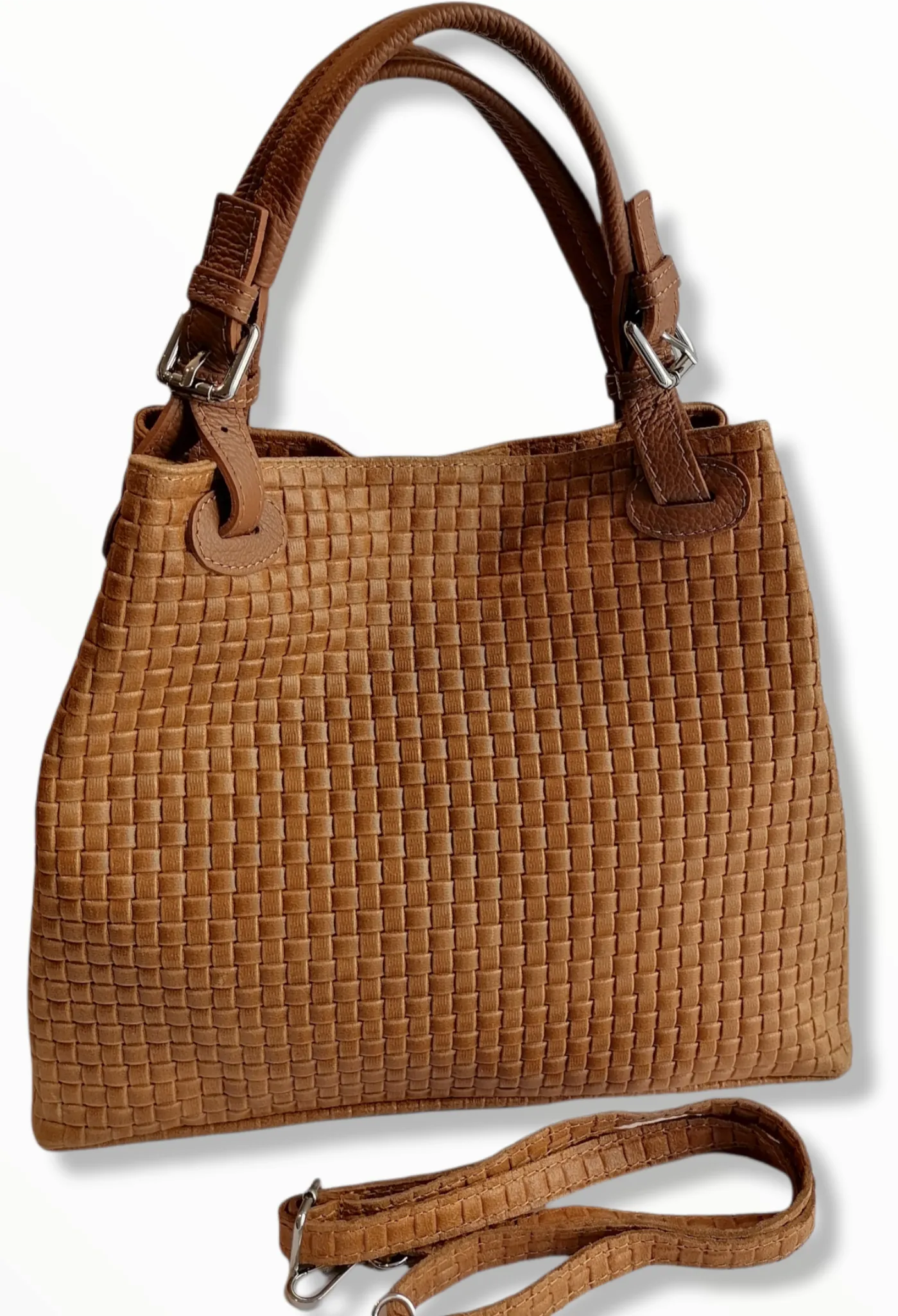 Borsa Shopper Trapezio in Vera Pelle Intrecciata Stampata