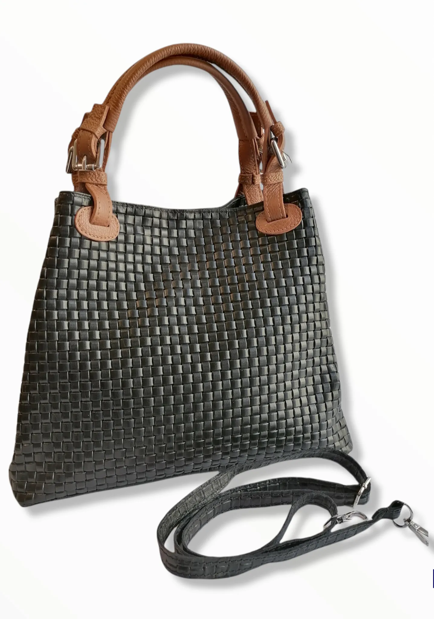 Borsa Shopper Trapezio in Vera Pelle Intrecciata Stampata