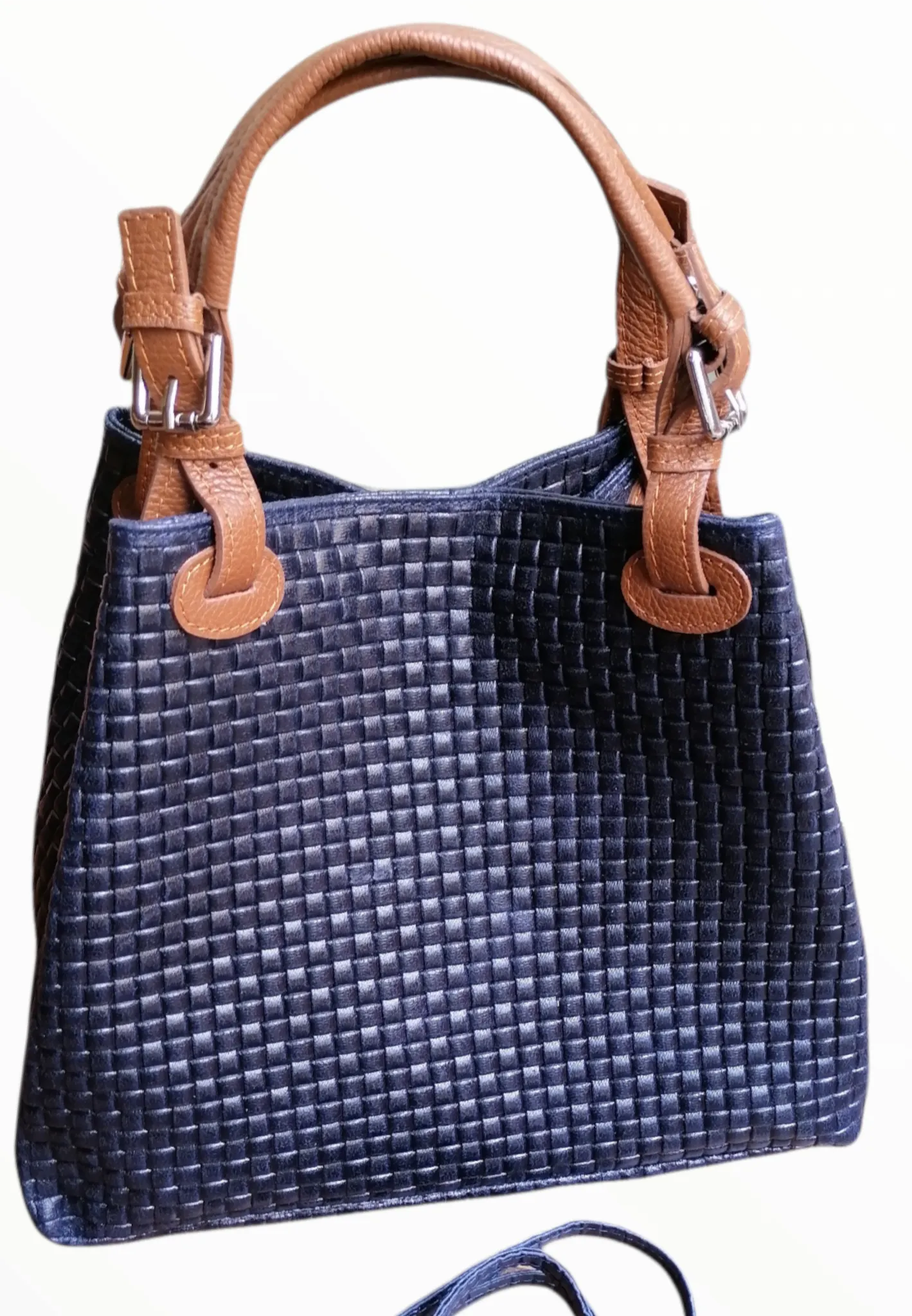 Borsa Shopper Trapezio in Vera Pelle Intrecciata Stampata