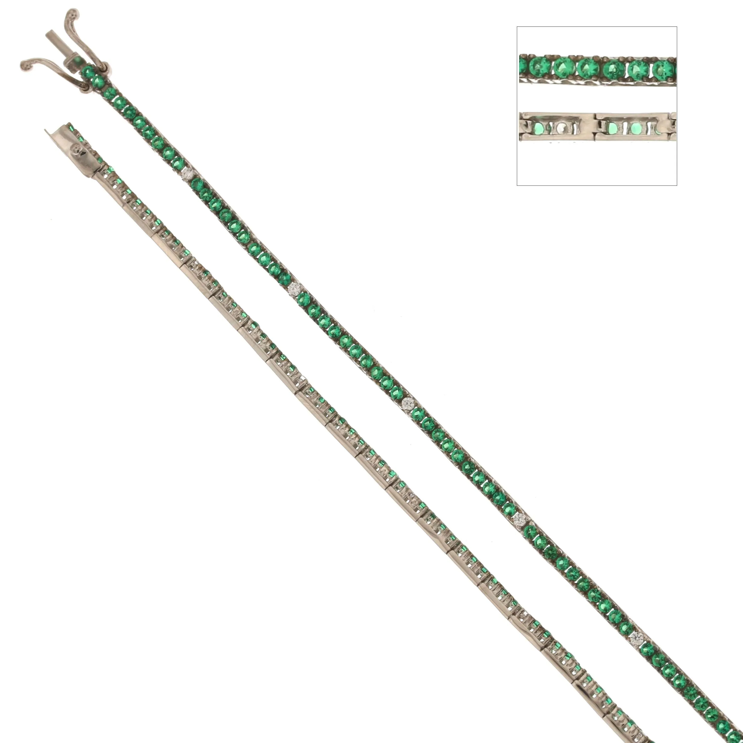 Bracciale Tennis Oro Bianco Zirconi Verdi