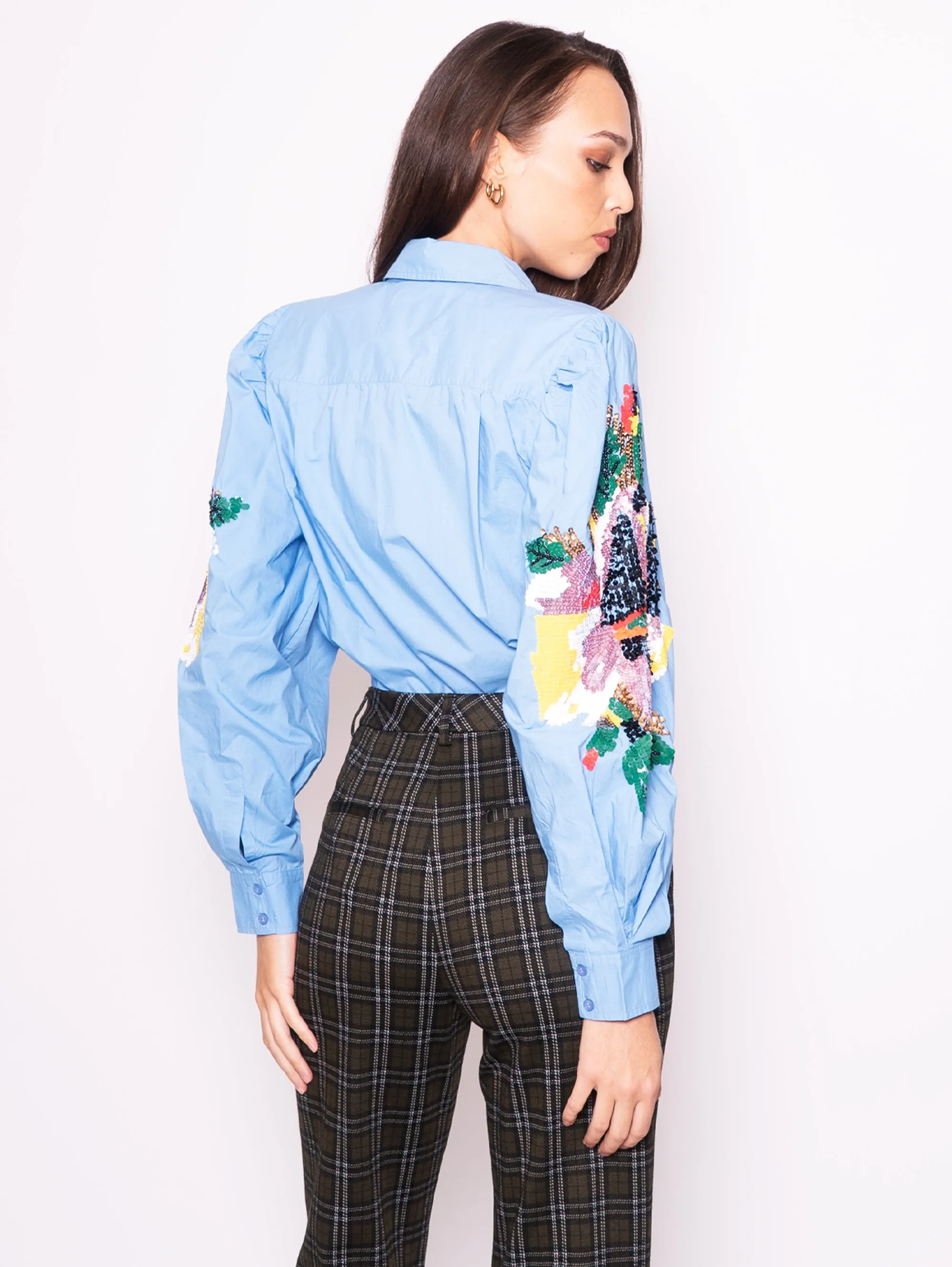 Camicia con Maniche Ricamate Blu