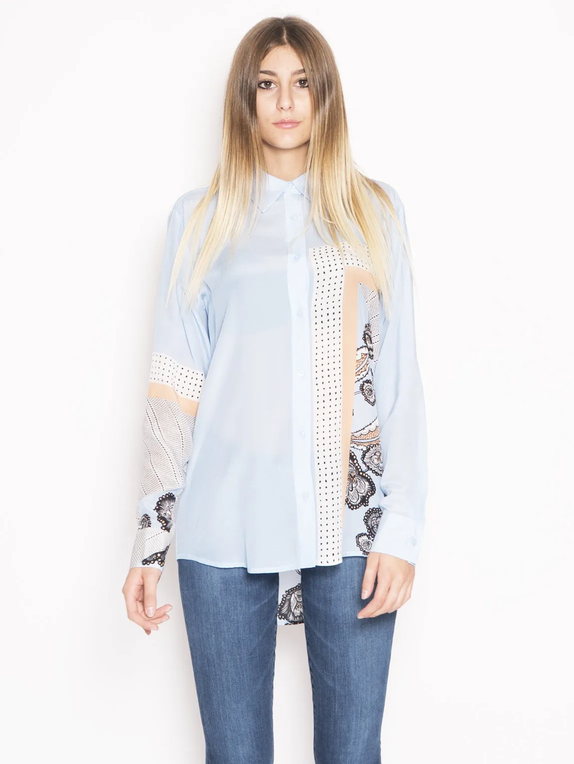 Camicia con Stampa Patchwork Blu