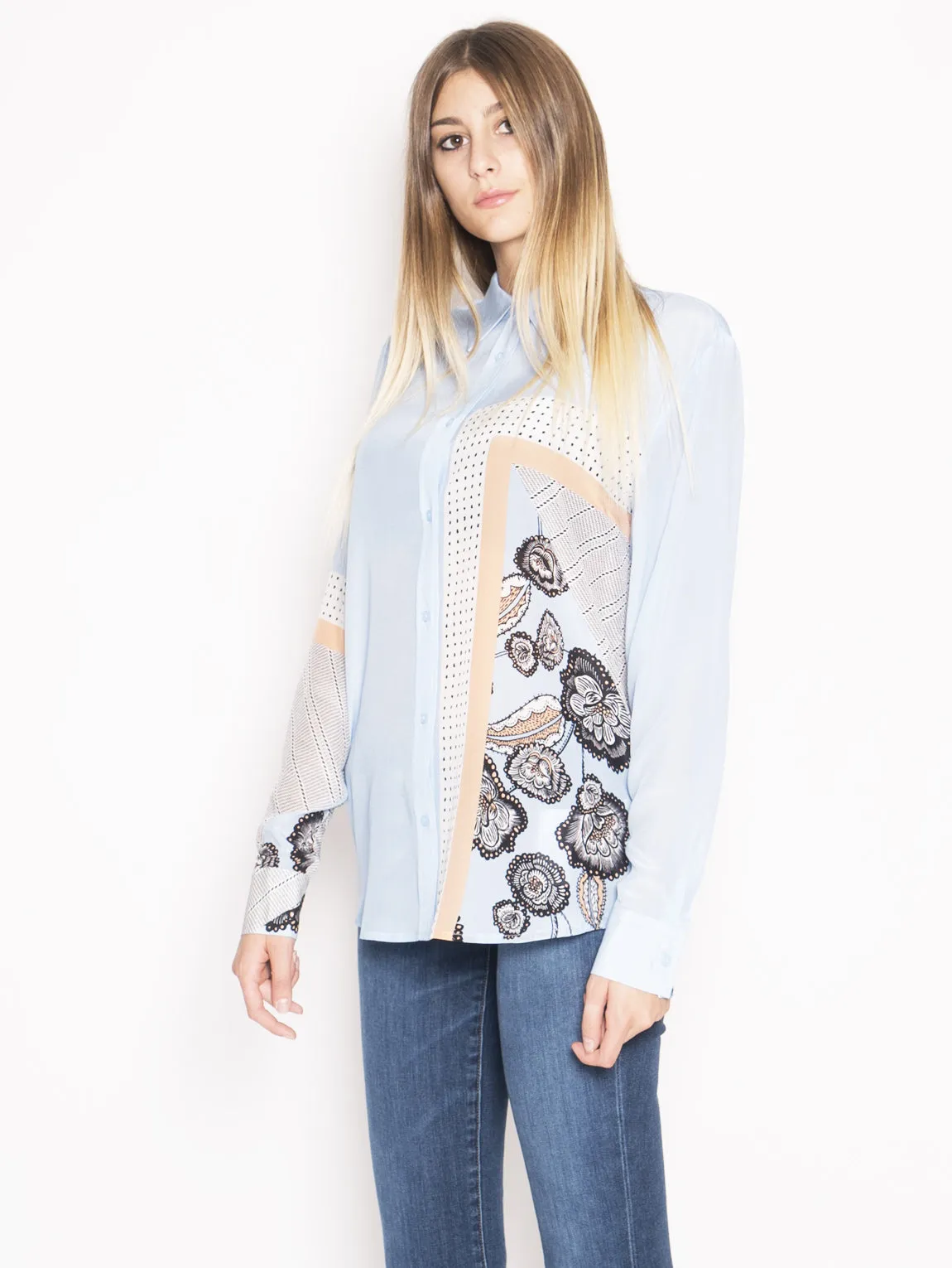 Camicia con Stampa Patchwork Blu