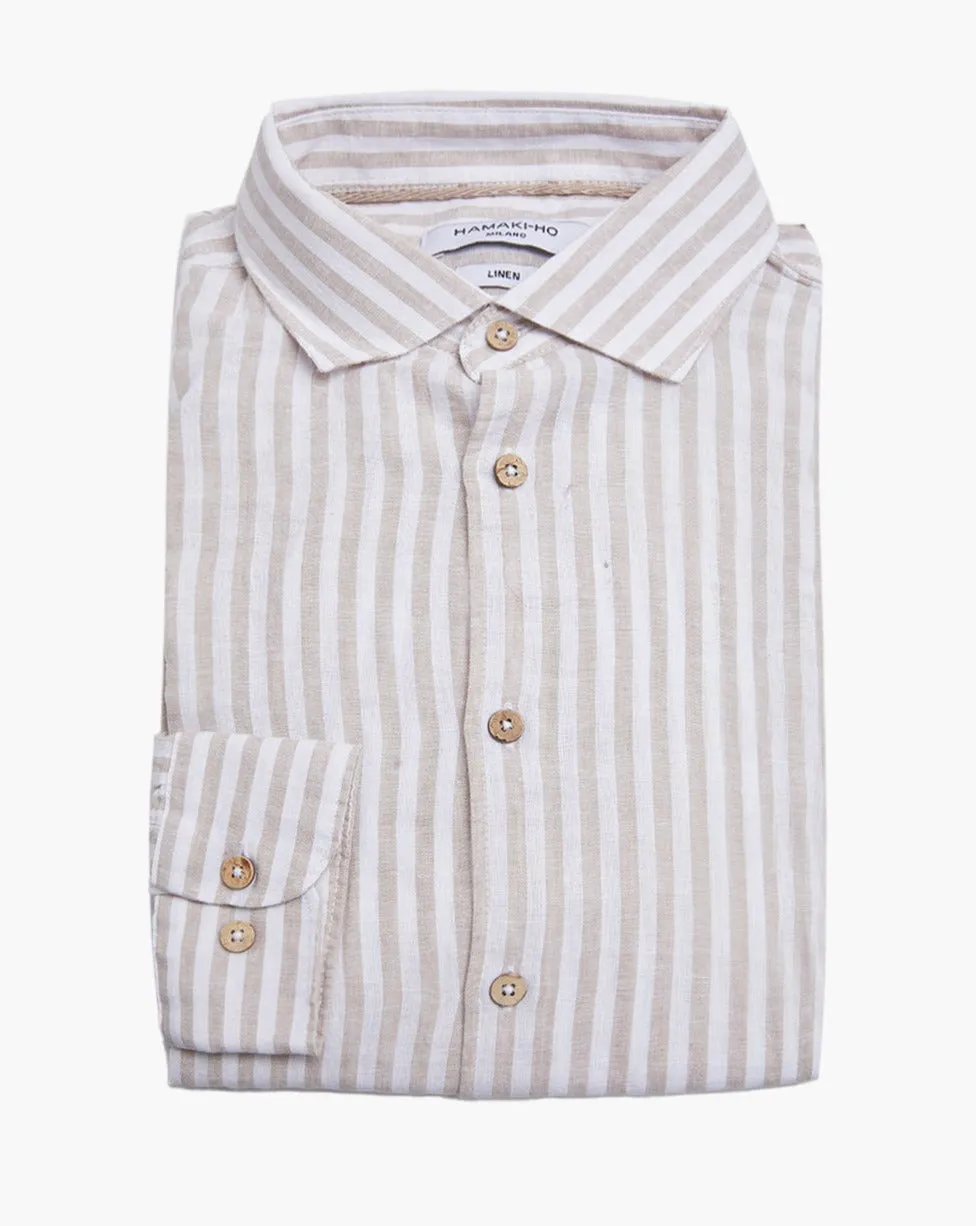 CAMICIA CON TASCHINO A RIGHE BEIGE