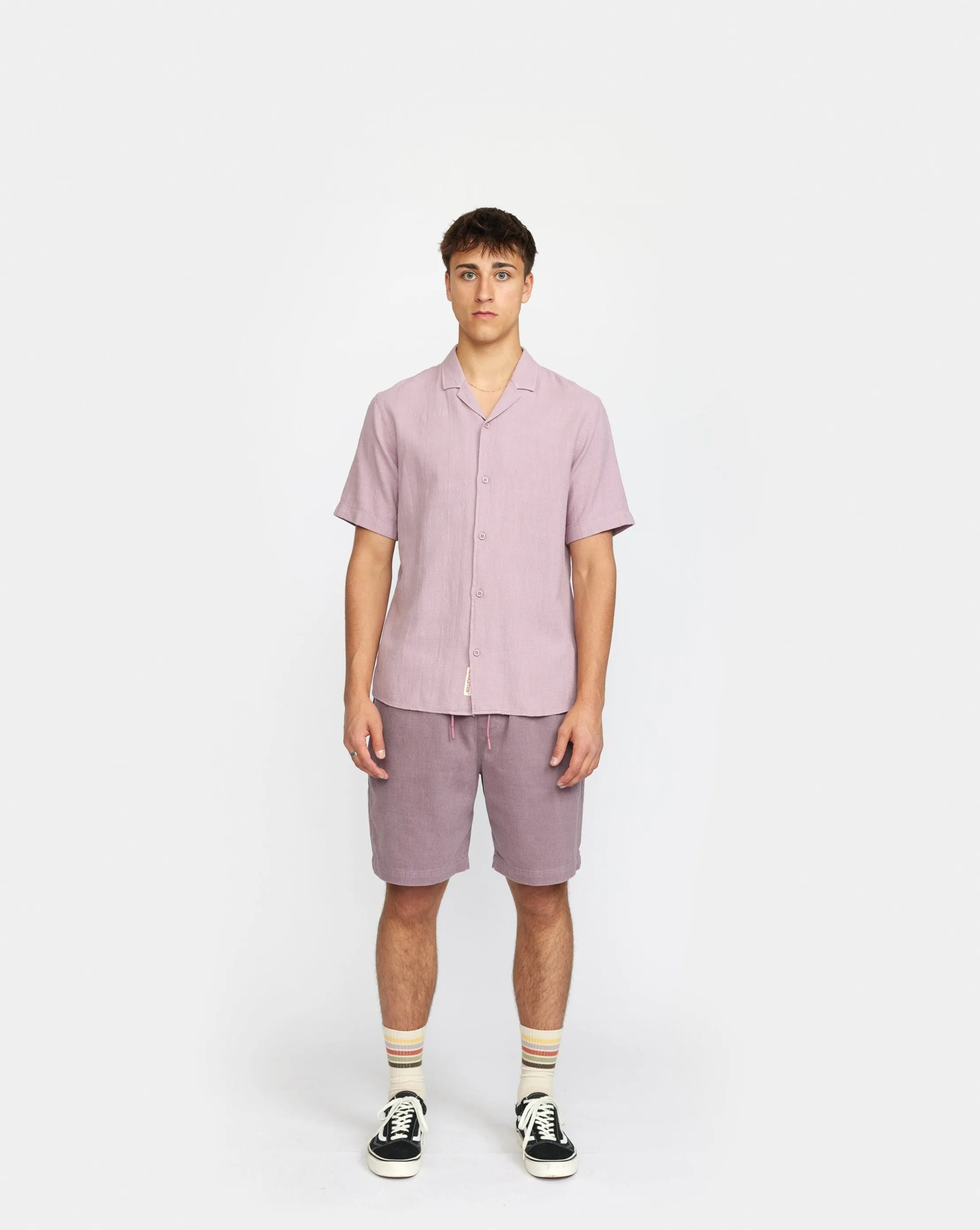 CAMICIA CUBANA A MANICHE CORTE VIOLA