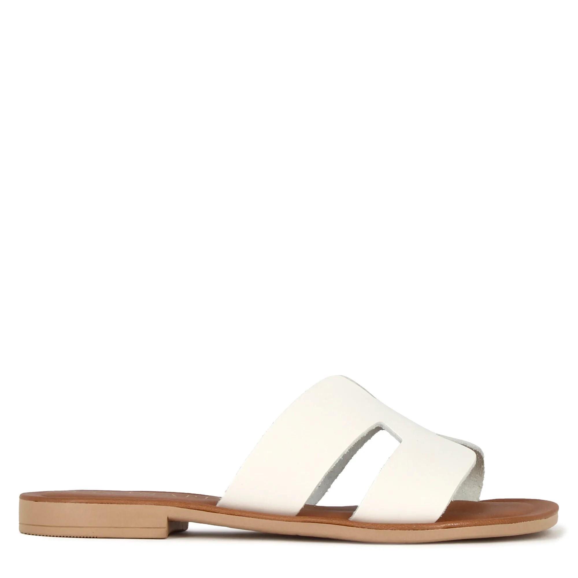 Ciabattine da donna in pelle colore bianco e marrone