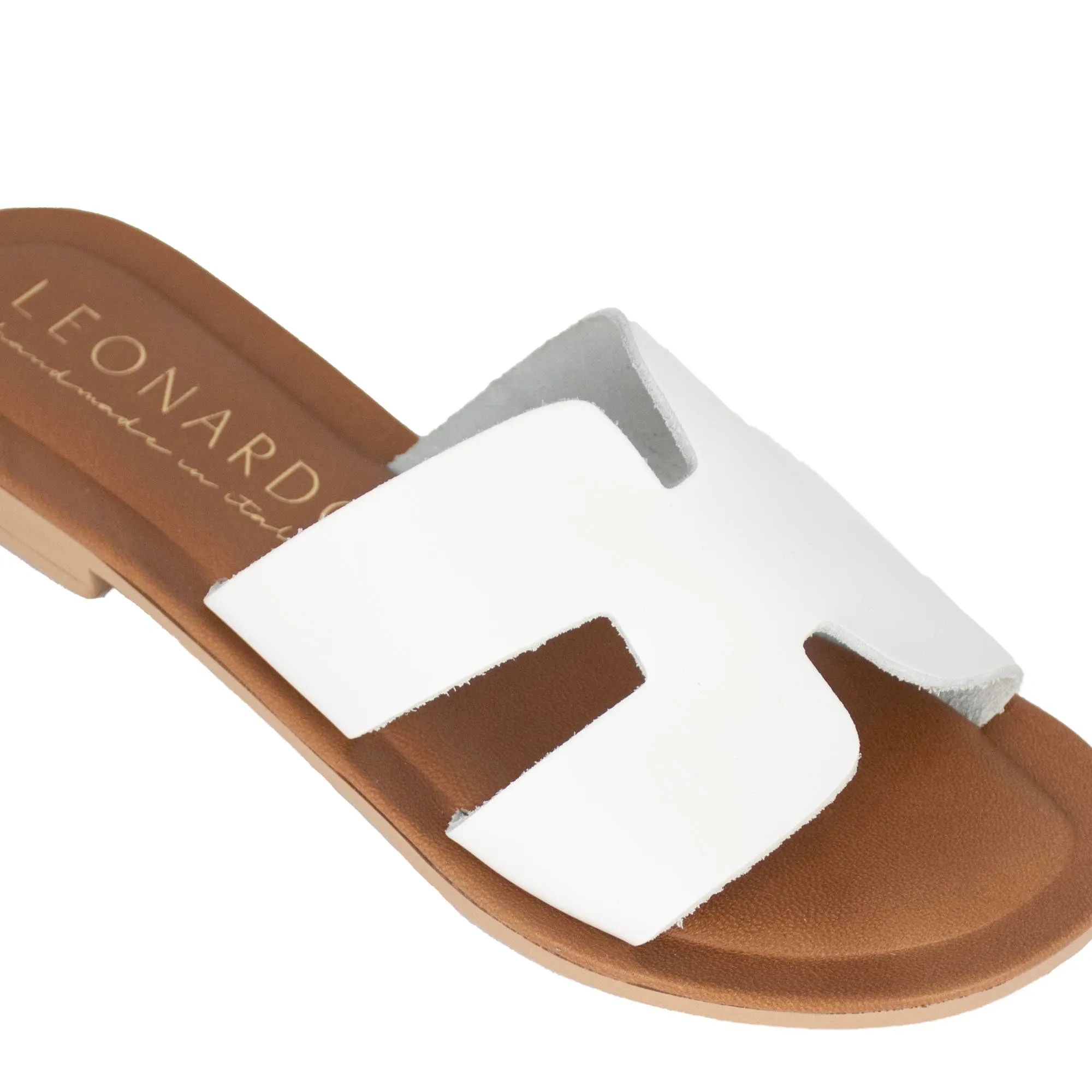 Ciabattine da donna in pelle colore bianco e marrone
