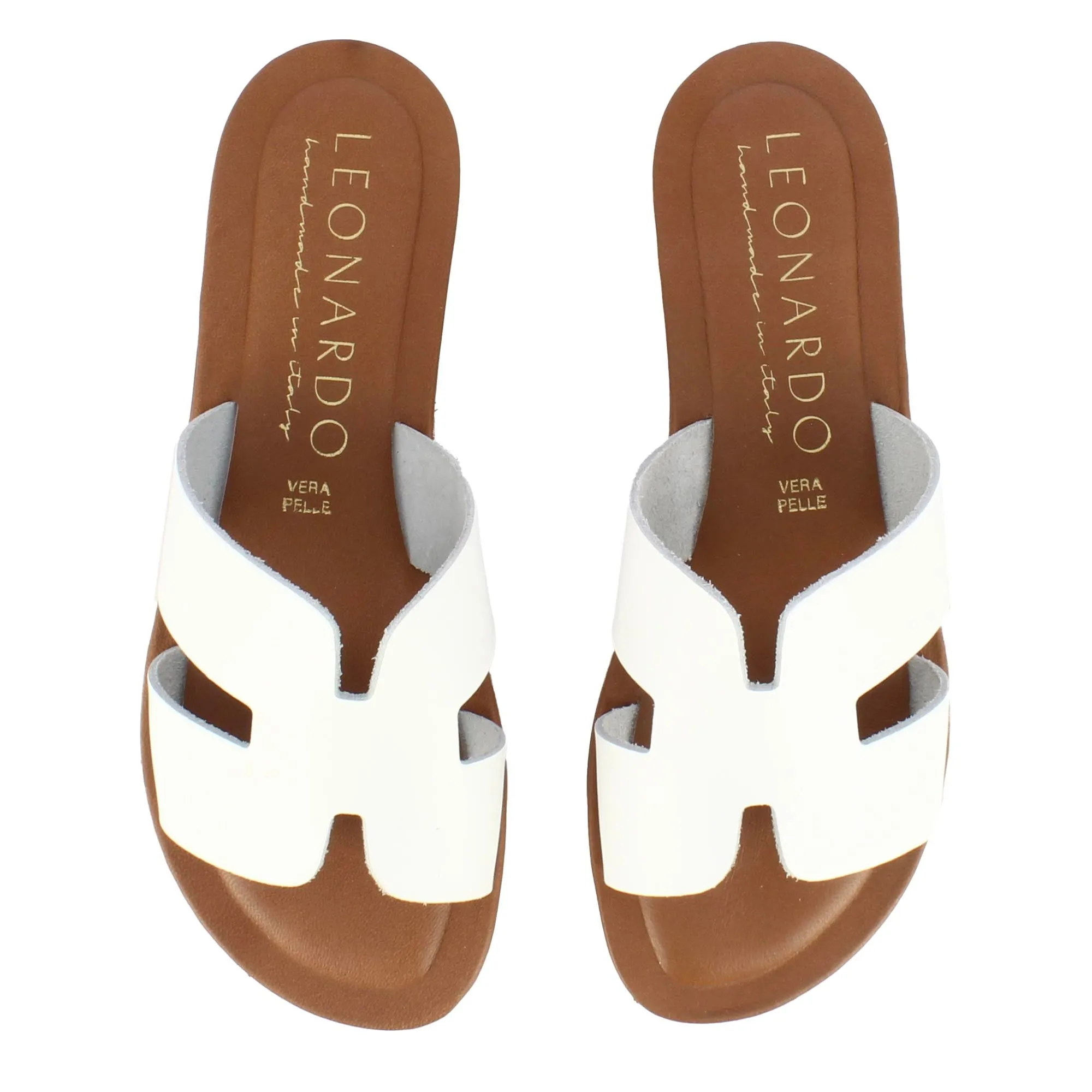 Ciabattine da donna in pelle colore bianco e marrone