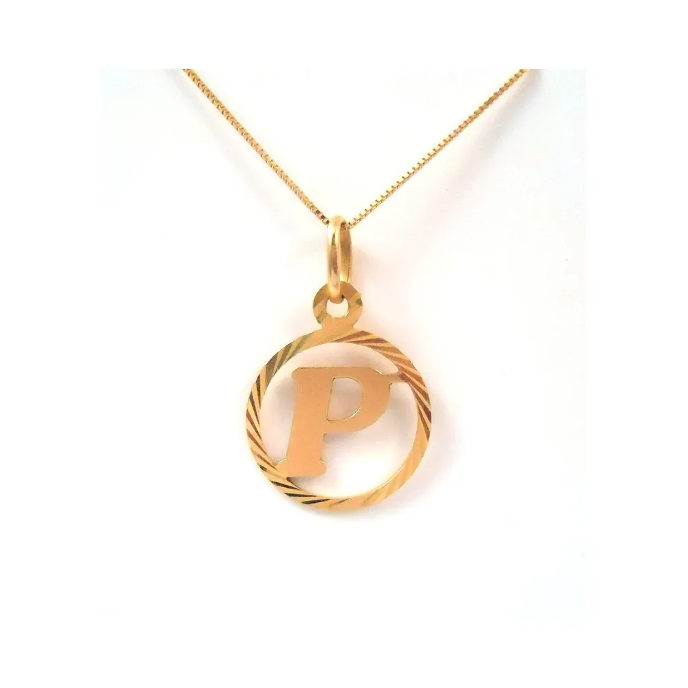 COLLANA CON CIONDOLO LETTERA P INIZIALE IN ORO GIALLO 18 KT