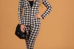 COMPLETO TAILLEUR ELEGANTE CON MOTIVO PEPITA MIRIAMA, BIANCO- NERO