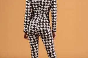 COMPLETO TAILLEUR ELEGANTE CON MOTIVO PEPITA MIRIAMA, BIANCO- NERO