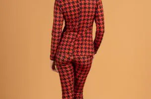 COMPLETO TAILLEUR ELEGANTE CON MOTIVO PEPITA MIRIAMA, NERO ROSSO