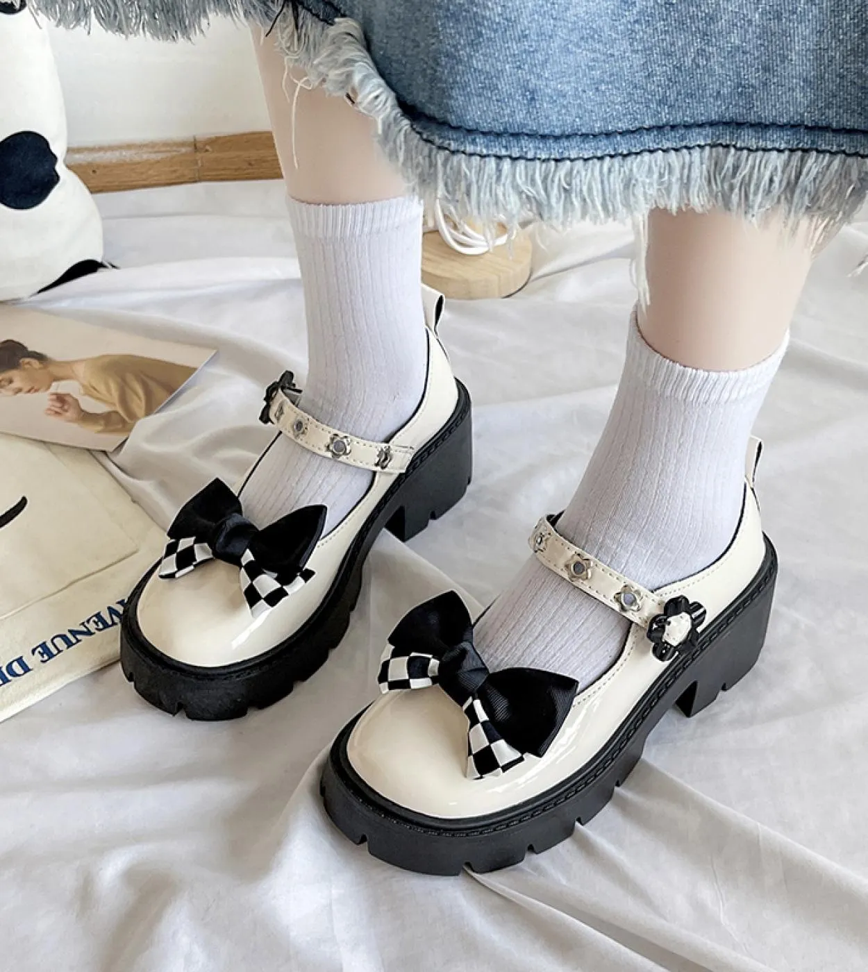 Design del marchio Dolce stile Lolita Cosplay gotico Nero Rosa Zeppe accoglienti Mary Jane Scarpe con tacco alto Scarpe con plat