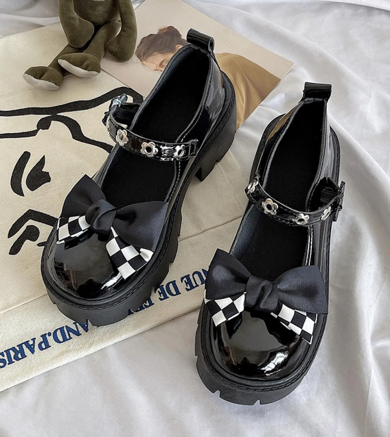 Design del marchio Dolce stile Lolita Cosplay gotico Nero Rosa Zeppe accoglienti Mary Jane Scarpe con tacco alto Scarpe con plat