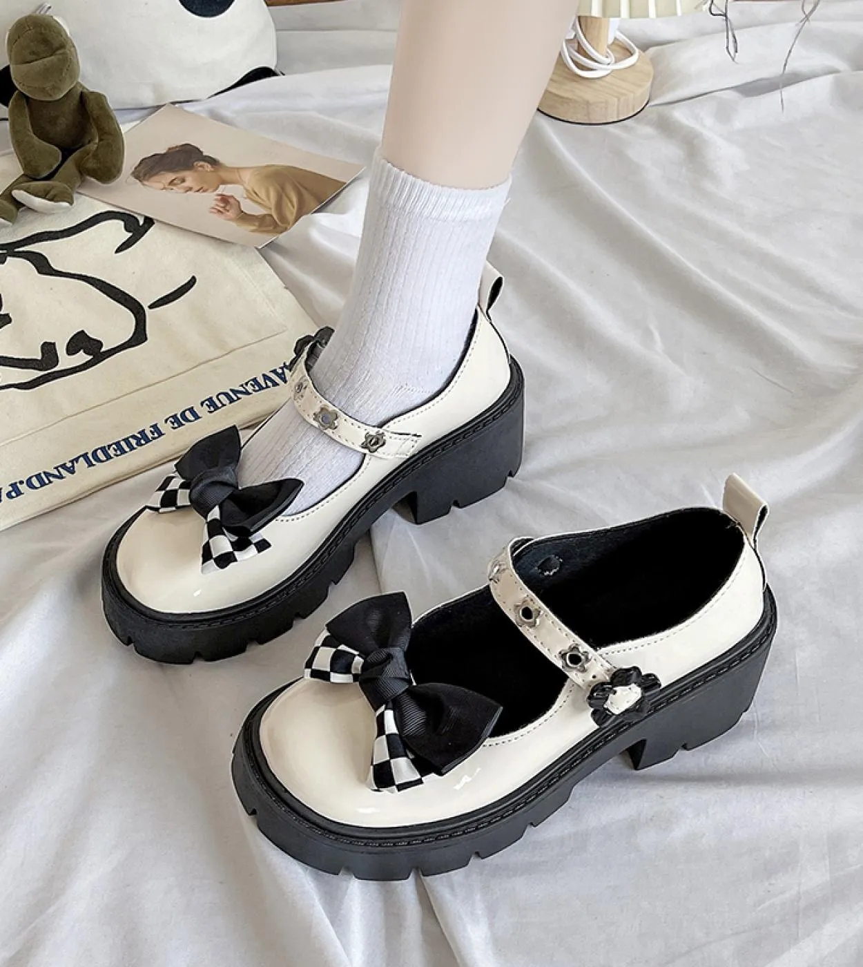 Design del marchio Dolce stile Lolita Cosplay gotico Nero Rosa Zeppe accoglienti Mary Jane Scarpe con tacco alto Scarpe con plat