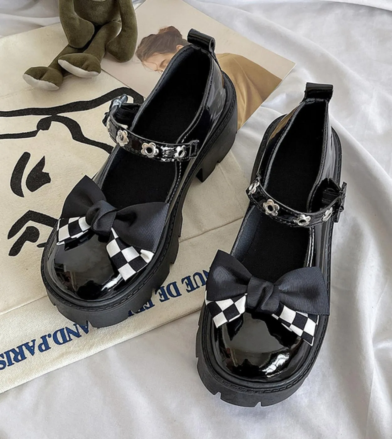 Design del marchio Dolce stile Lolita Cosplay gotico Nero Rosa Zeppe accoglienti Mary Jane Scarpe con tacco alto Scarpe con plat
