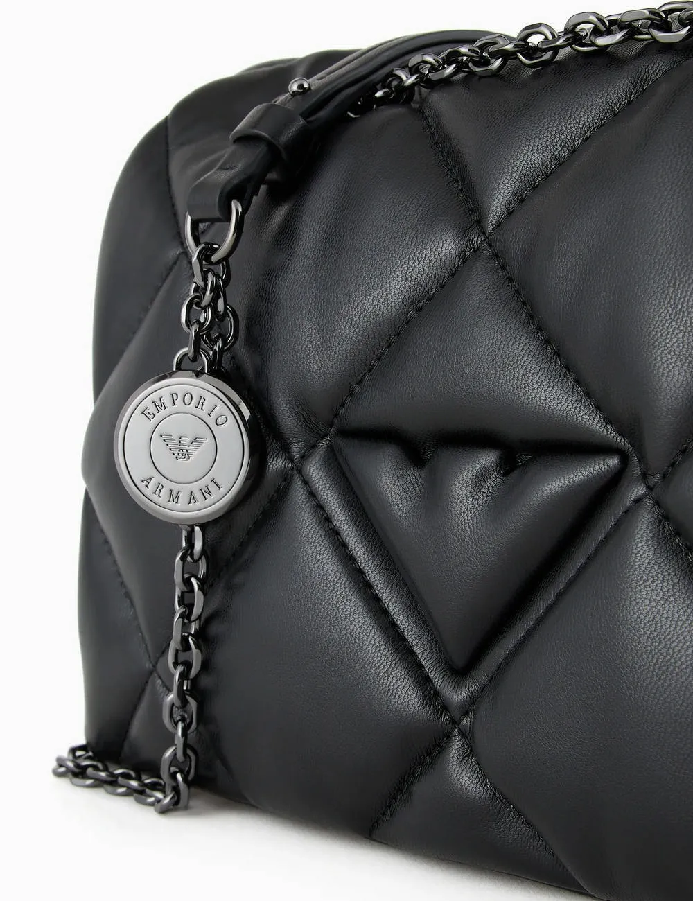 Emporio Armani     Borsa a tracolla con patta effetto nappa matelassé nera
