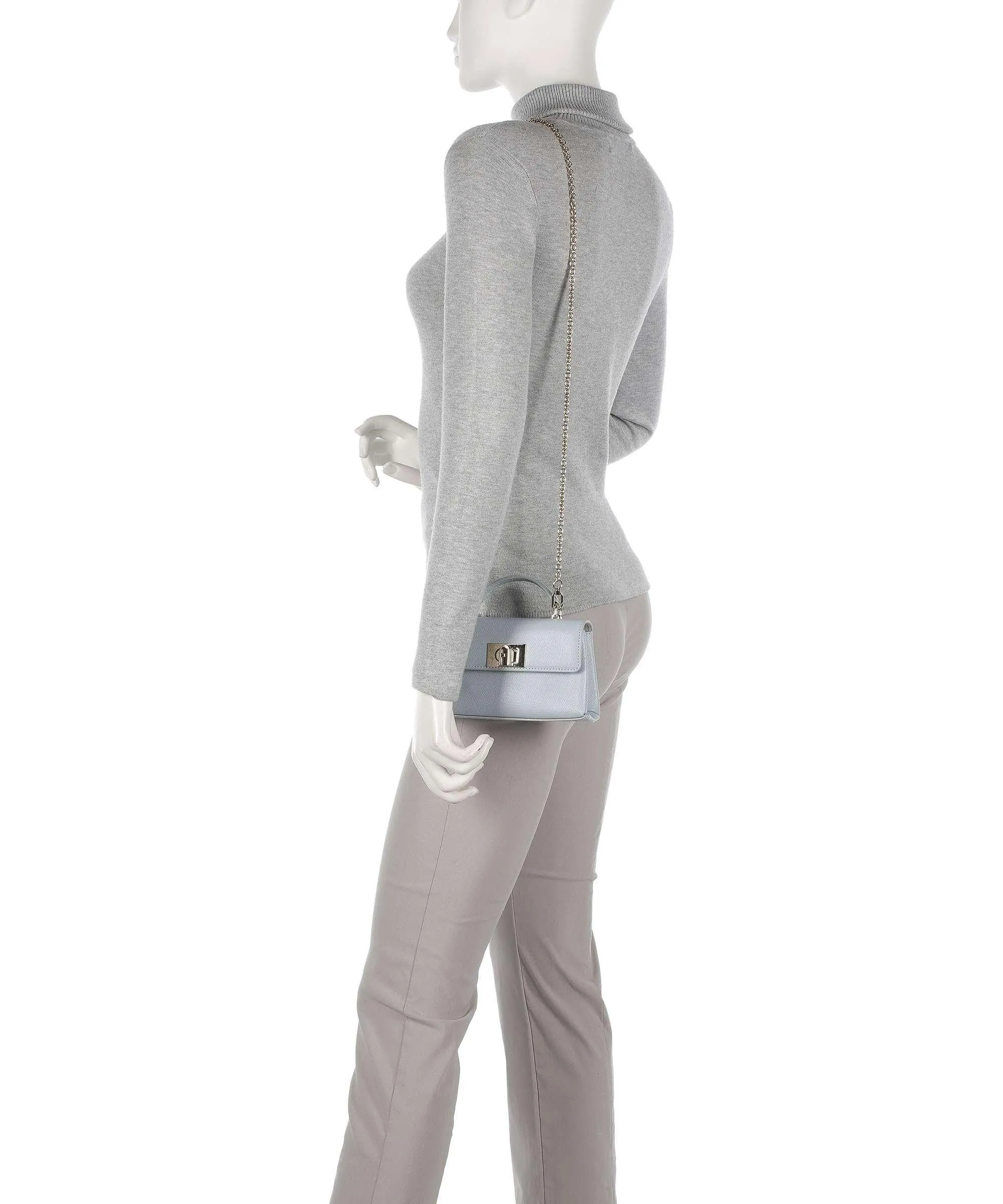  Furla 1927 Mini Borsa a tracolla pelle granulata blu chiaro  