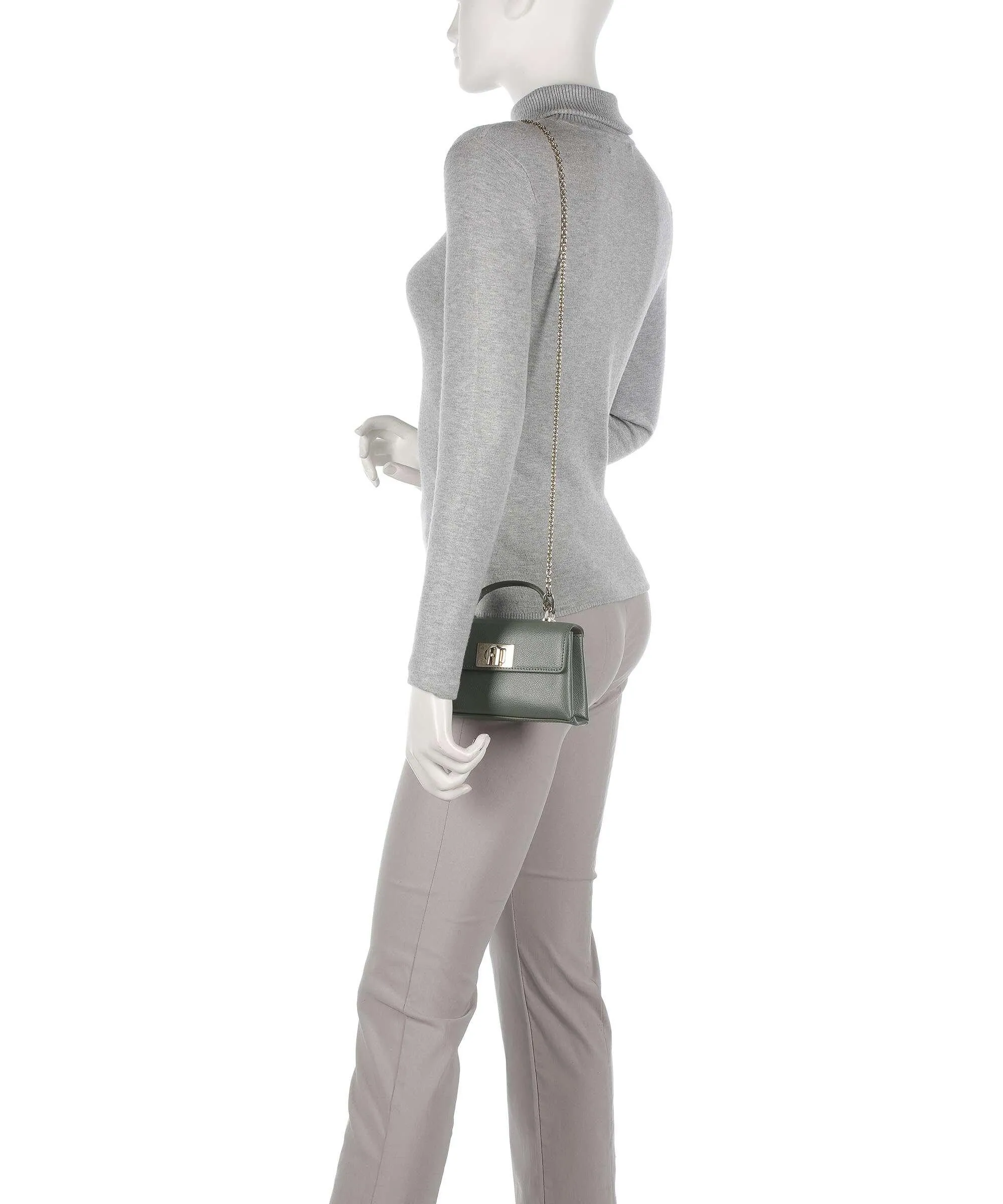  Furla 1927 Mini Borsa a tracolla pelle granulata verde scuro  