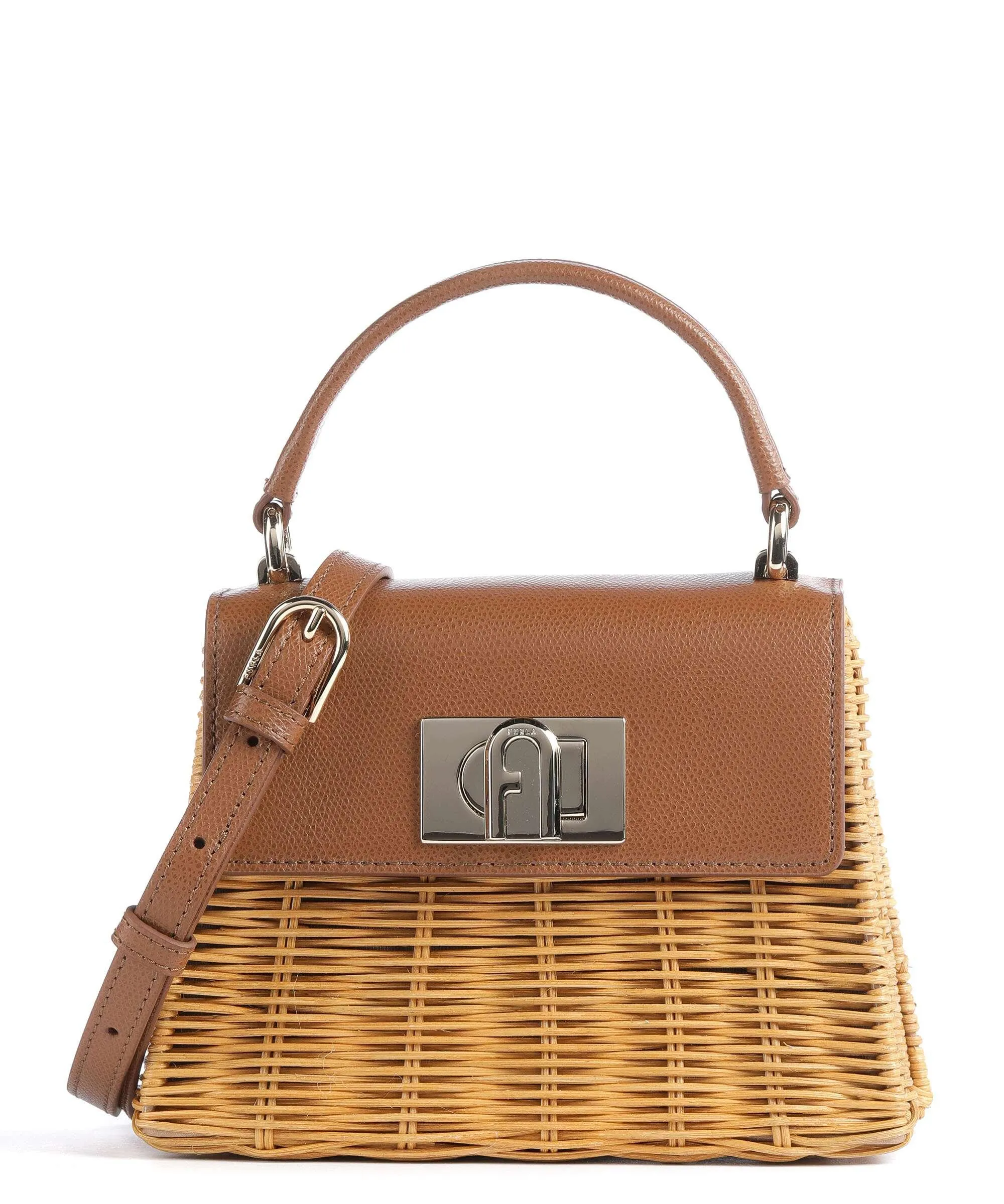  Furla 1927 Mini Borsa a tracolla rattan, pelle granulata marrone  