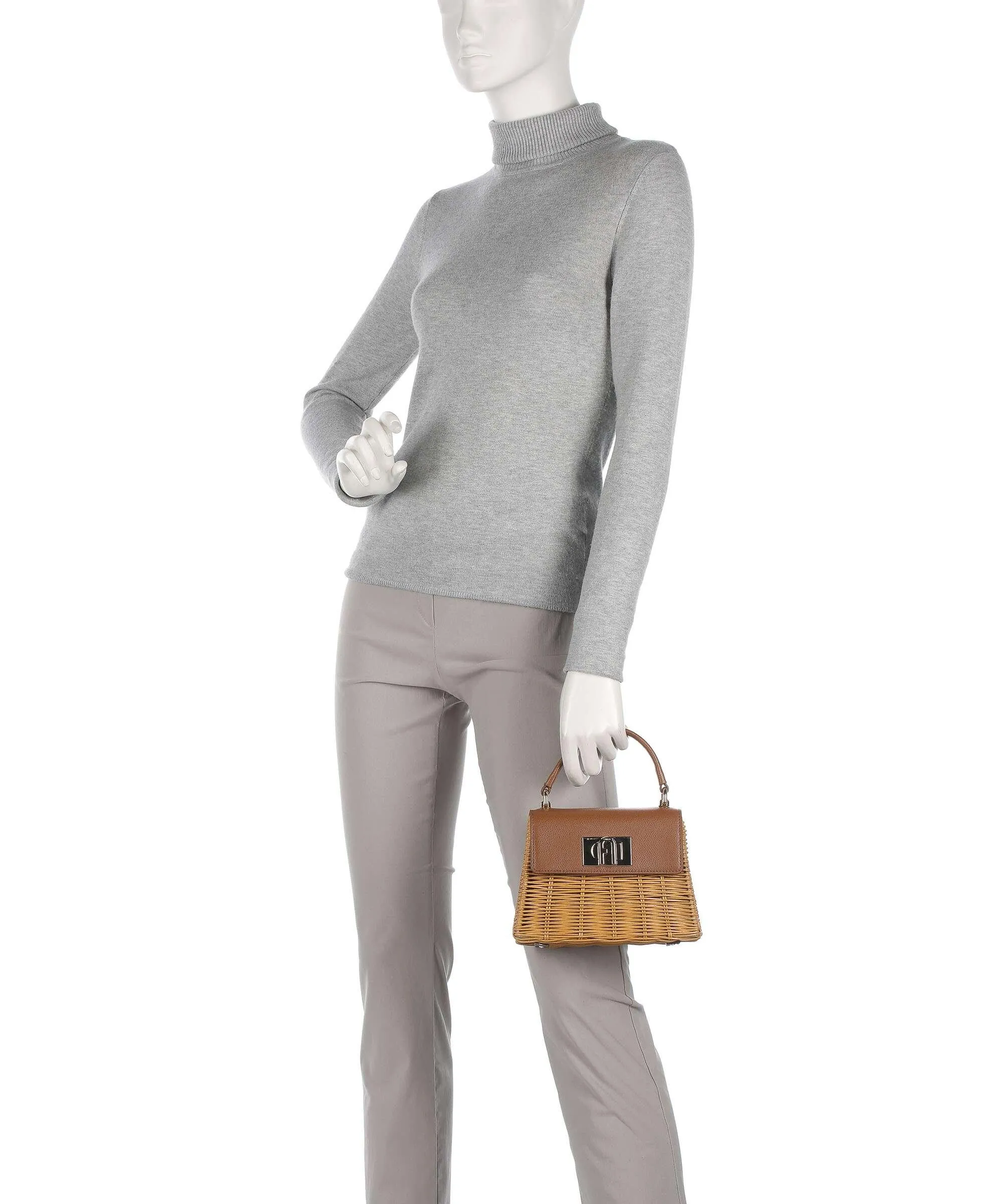  Furla 1927 Mini Borsa a tracolla rattan, pelle granulata marrone  