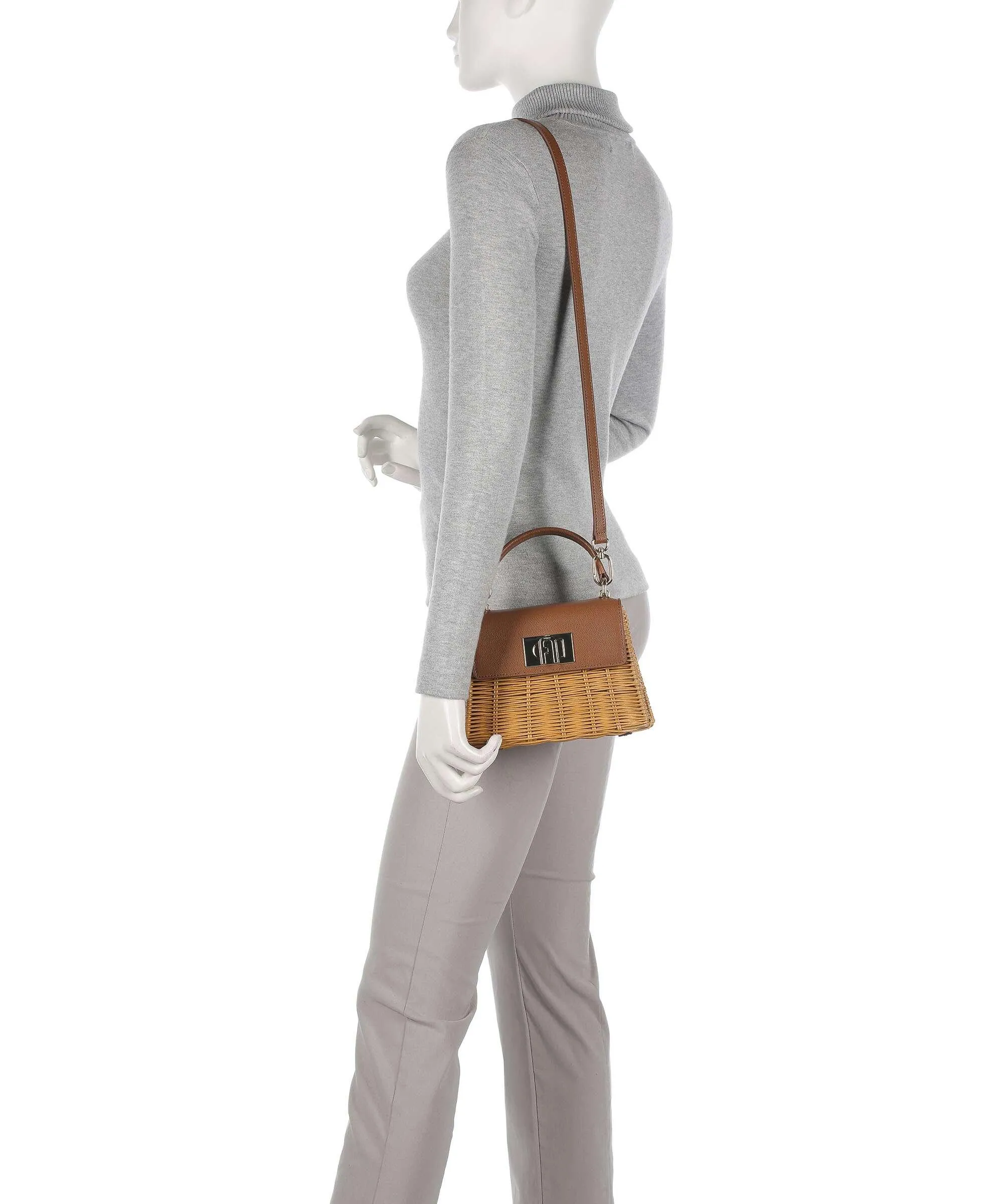  Furla 1927 Mini Borsa a tracolla rattan, pelle granulata marrone  
