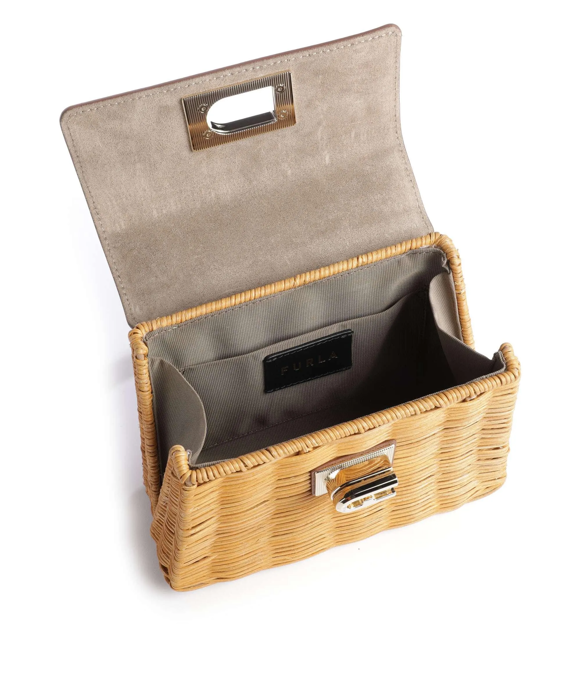  Furla 1927 Mini Borsa a tracolla rattan, pelle granulata marrone  