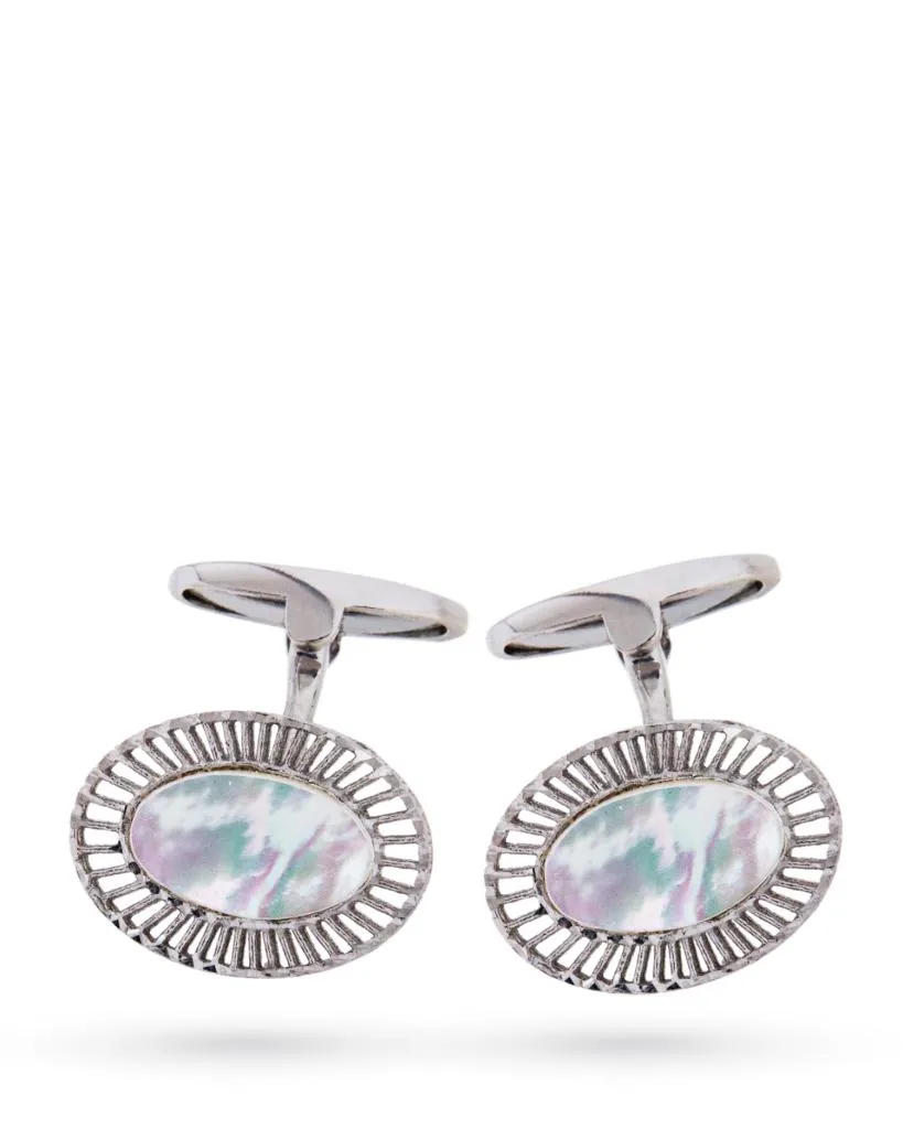 Gemelli camicia argento con madreperla ovale