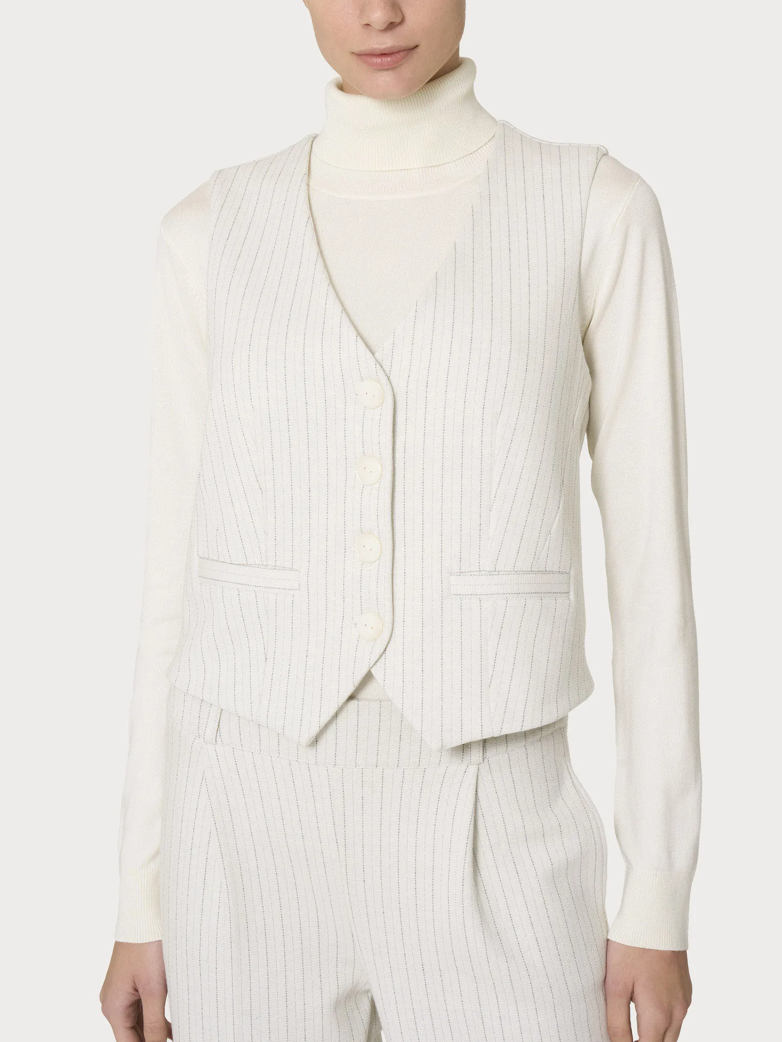 Gilet 4 bottoni gessato in tessuto Eco Jacquard - Fant.Argento Mel.