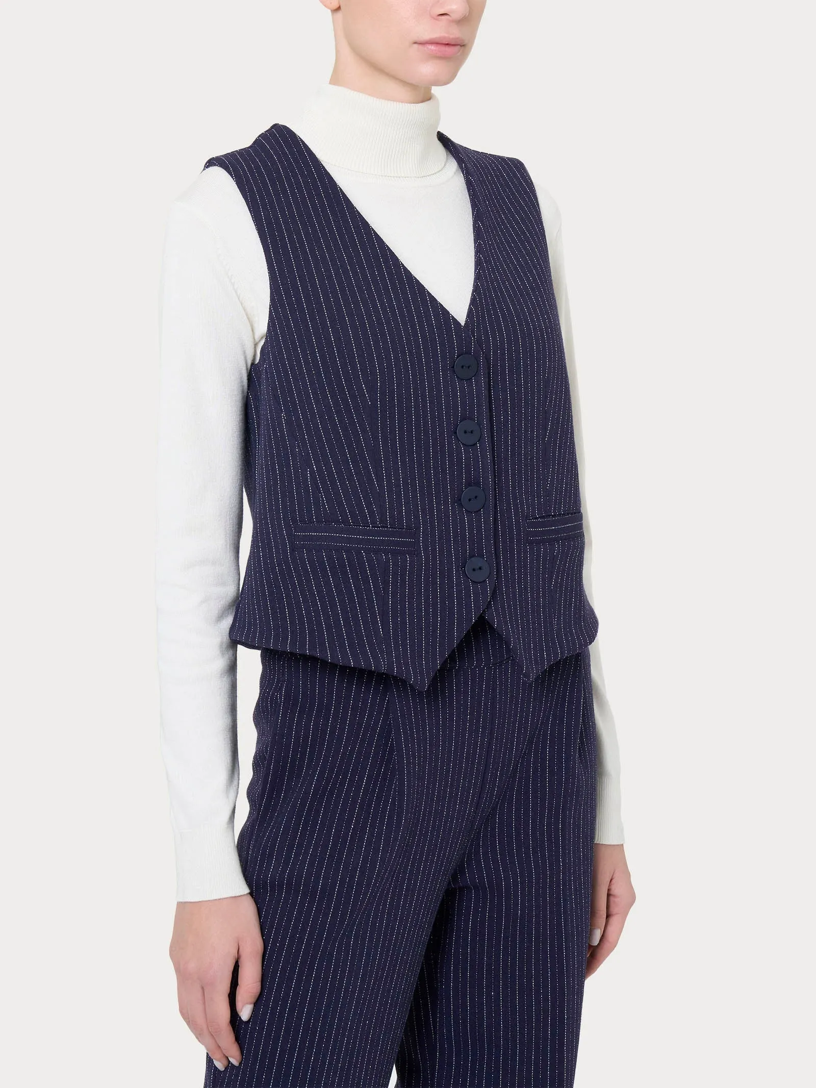 Gilet 4 bottoni gessato in tessuto Eco Jacquard - Fant.Bleu