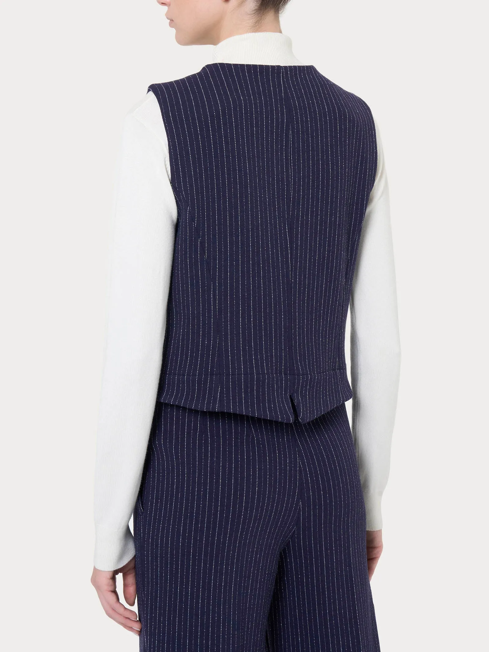 Gilet 4 bottoni gessato in tessuto Eco Jacquard - Fant.Bleu