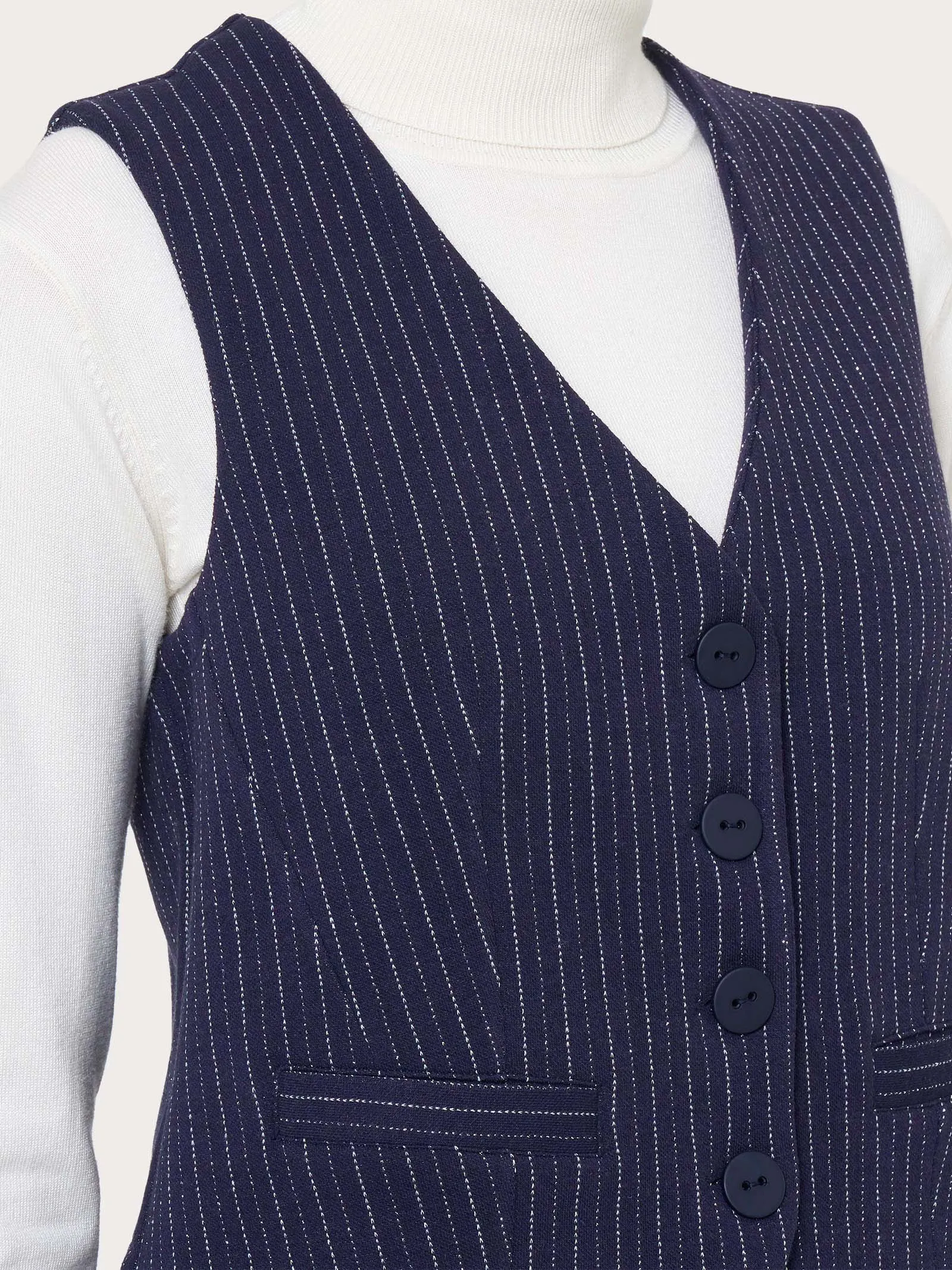 Gilet 4 bottoni gessato in tessuto Eco Jacquard - Fant.Bleu