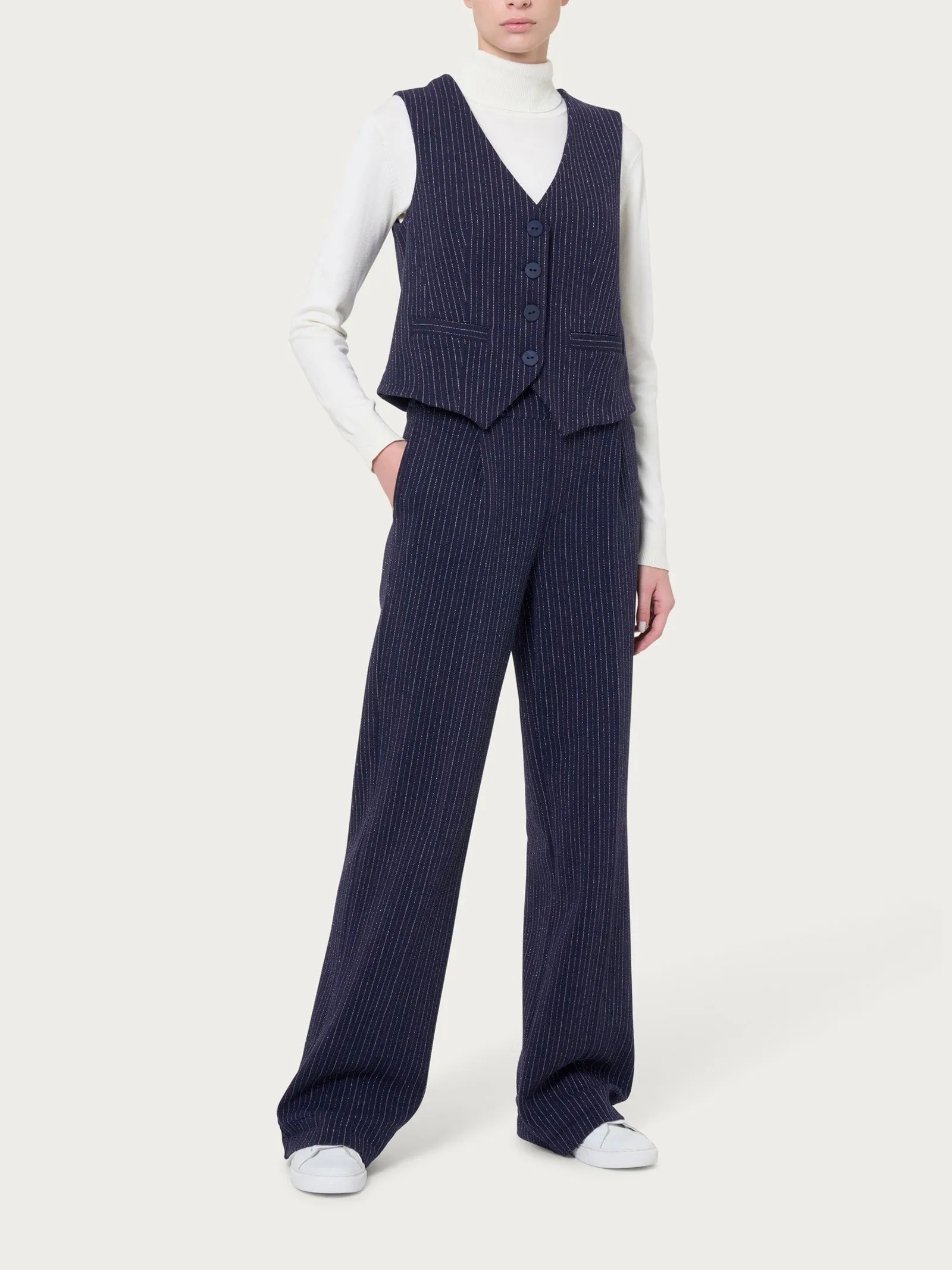 Gilet 4 bottoni gessato in tessuto Eco Jacquard - Fant.Bleu