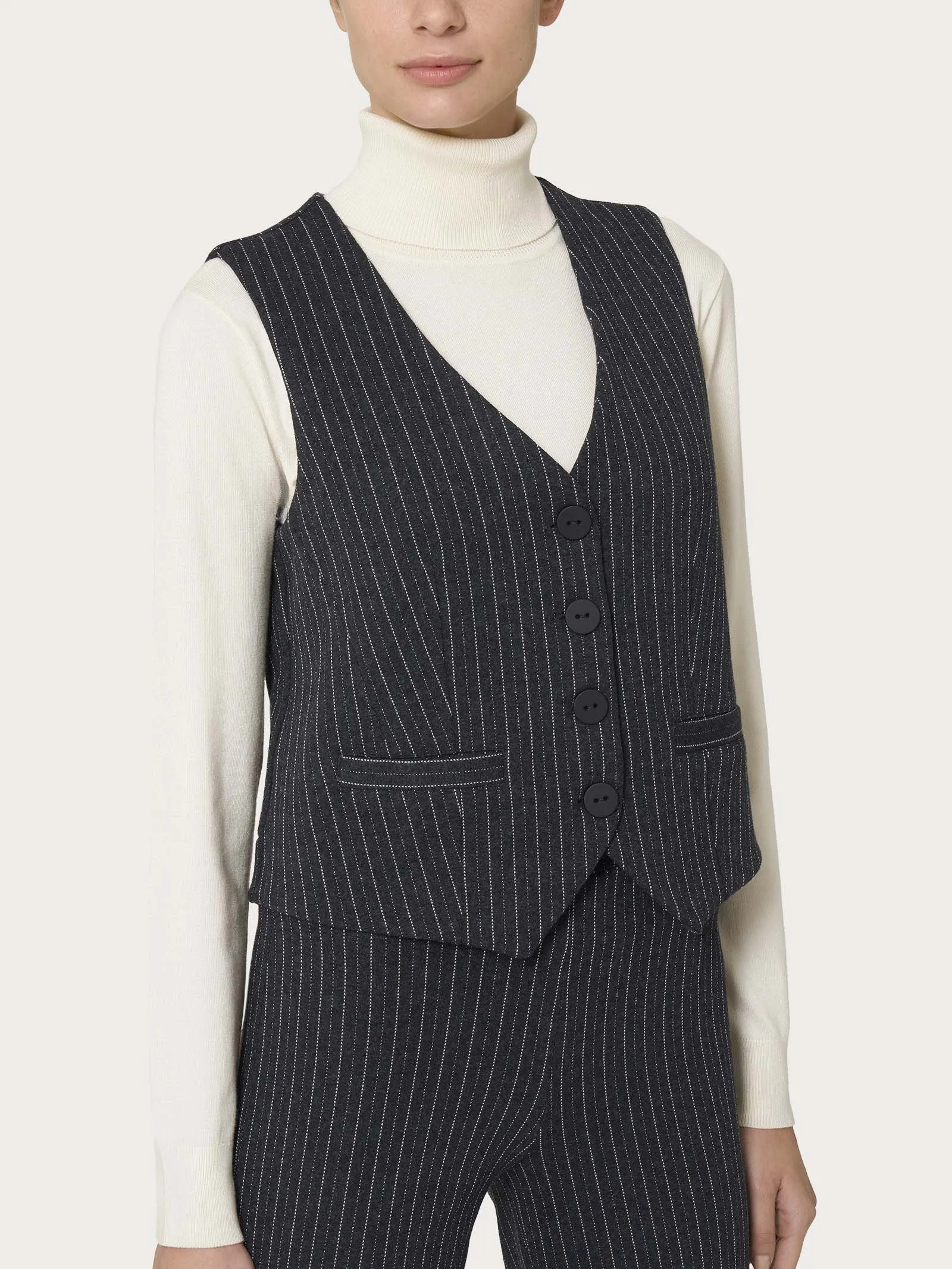 Gilet 4 bottoni gessato in tessuto Eco Jacquard - Fant.Oscuro Mel